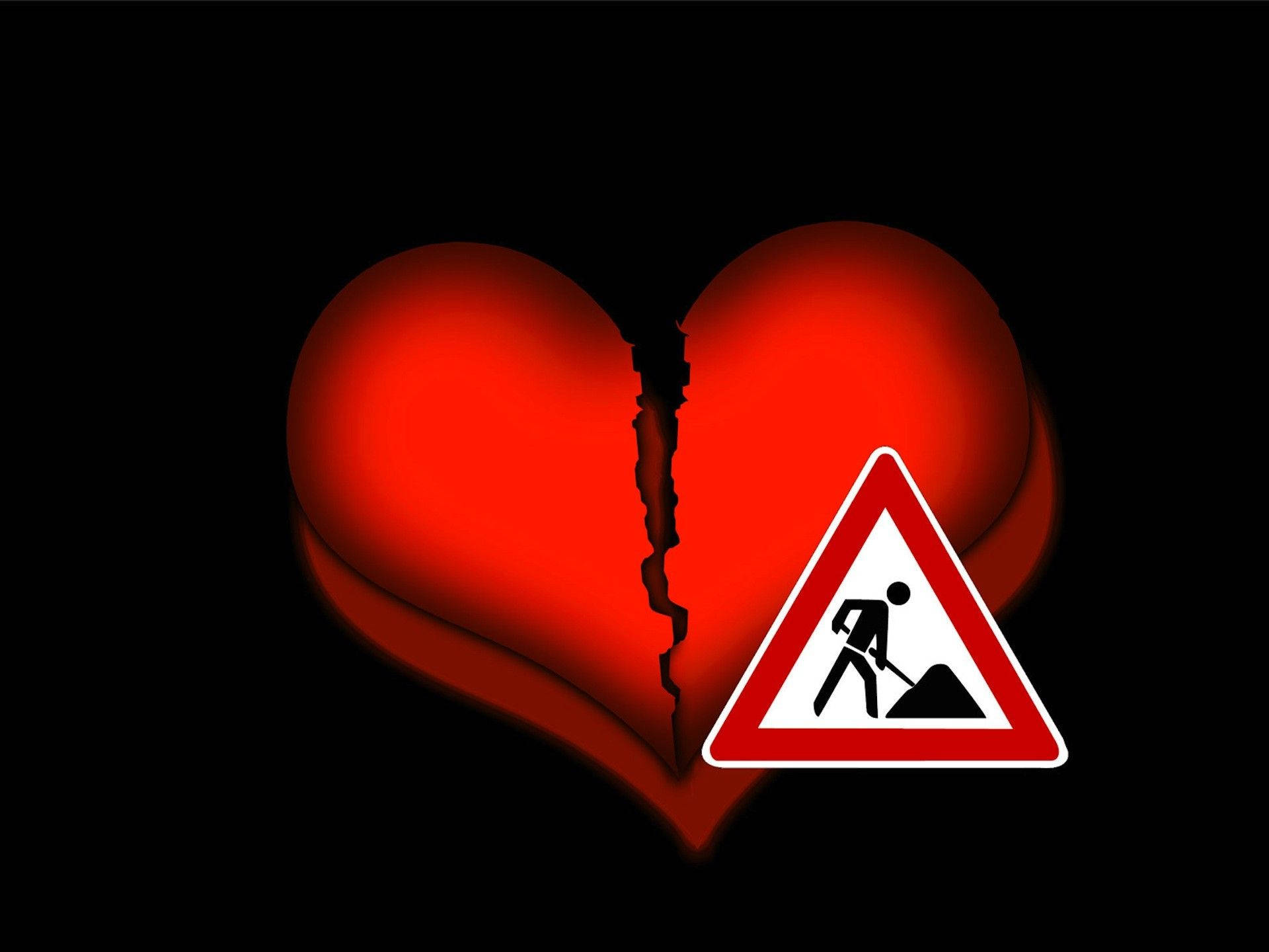 Broken Heart, maintenance signage, glowing red, Full HD Desktop Wallpaper