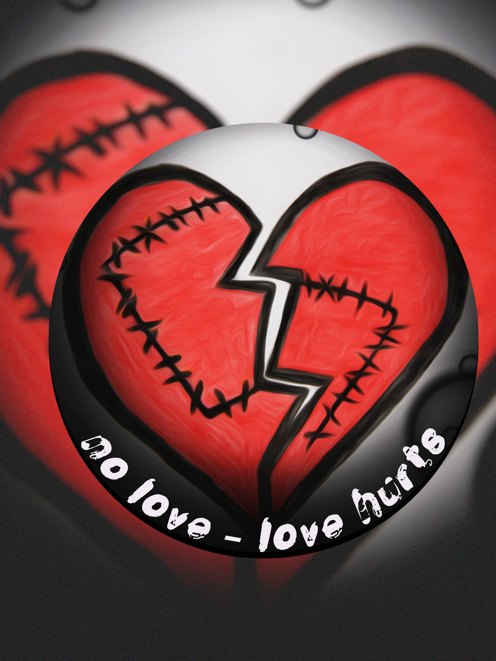 broken heart, red heart, black thread, Full HD Phone Wallpaper