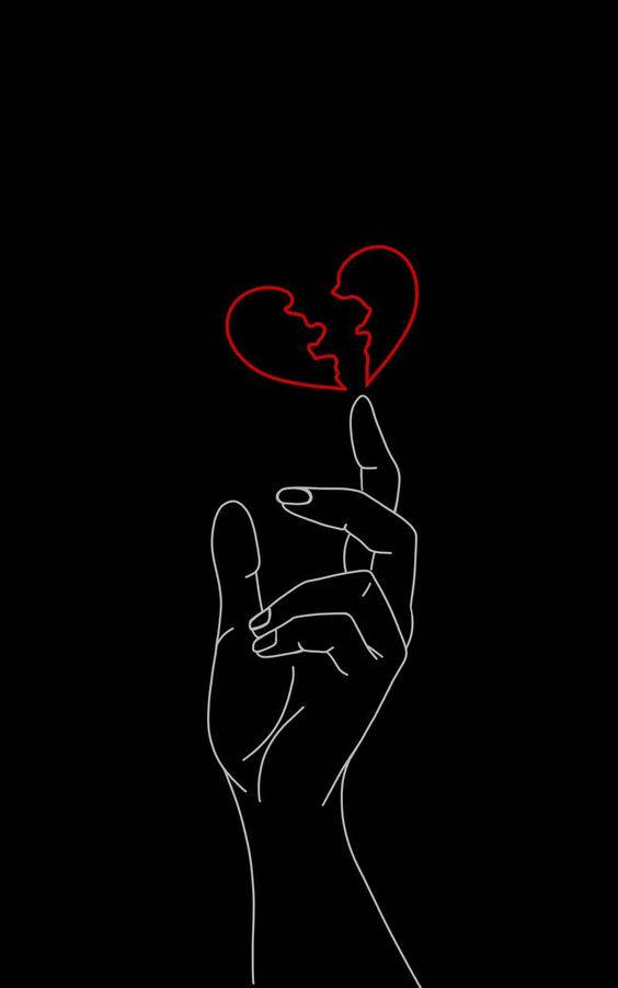Broken Heart iPhone, glowing red broken heart, white line drawing, SD Phone Wallpaper