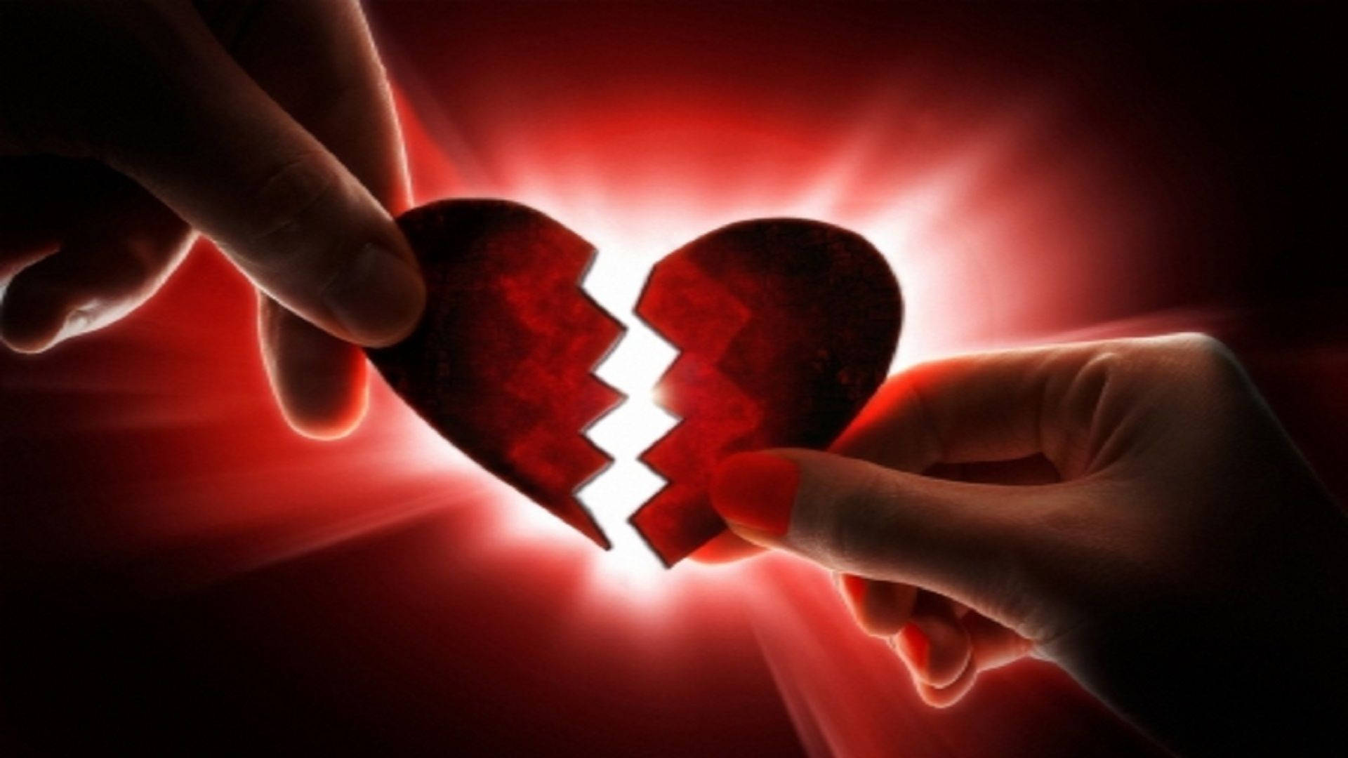 Broken Heart, glowing red, dark radiant background, Full HD Desktop Wallpaper