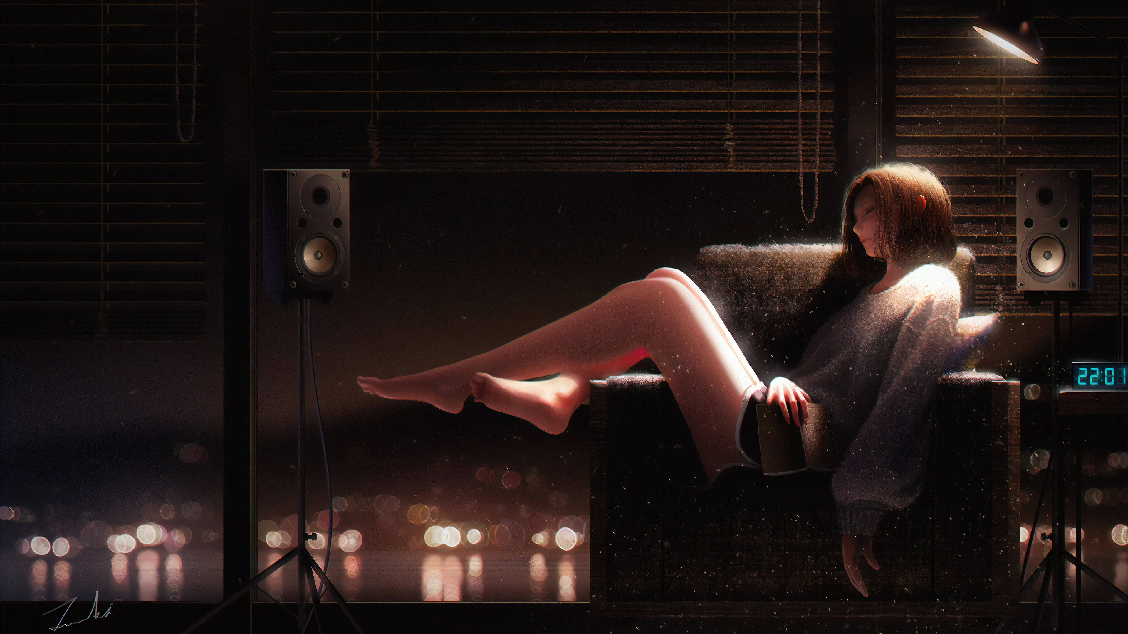 Bookworm Woman Broken Heart, 4K, dimly lit armchair, 4K Desktop Wallpaper