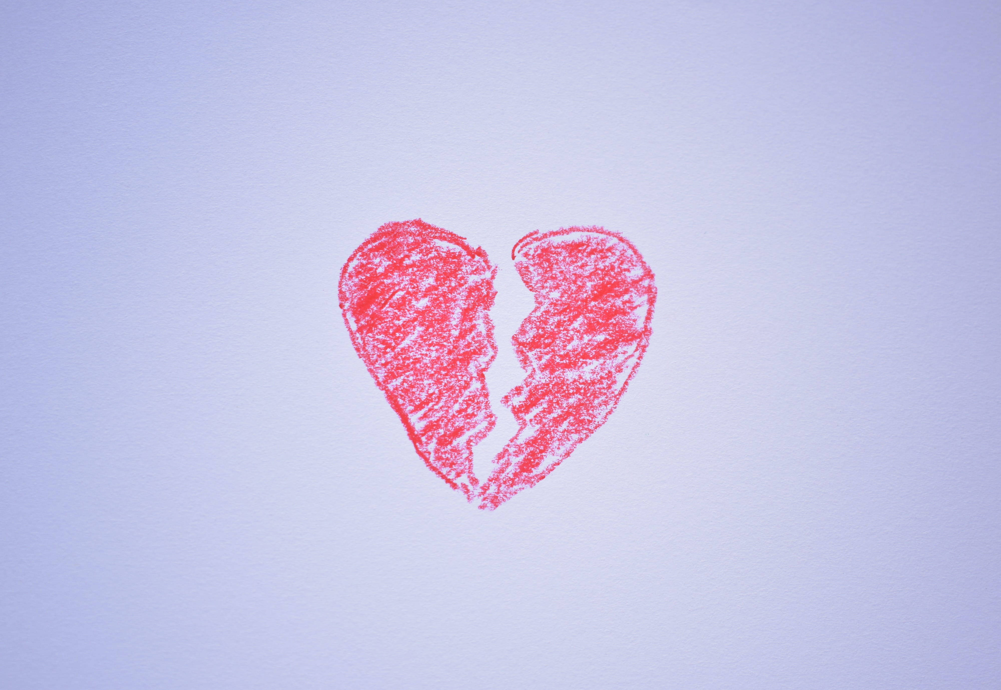 love failure crayon heart, red crayon, broken heart, 4K Desktop Wallpaper