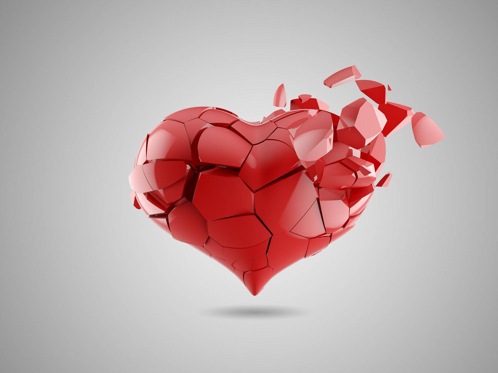 Broken Heart, glossy red heart, geometric shards, HD Desktop Wallpaper