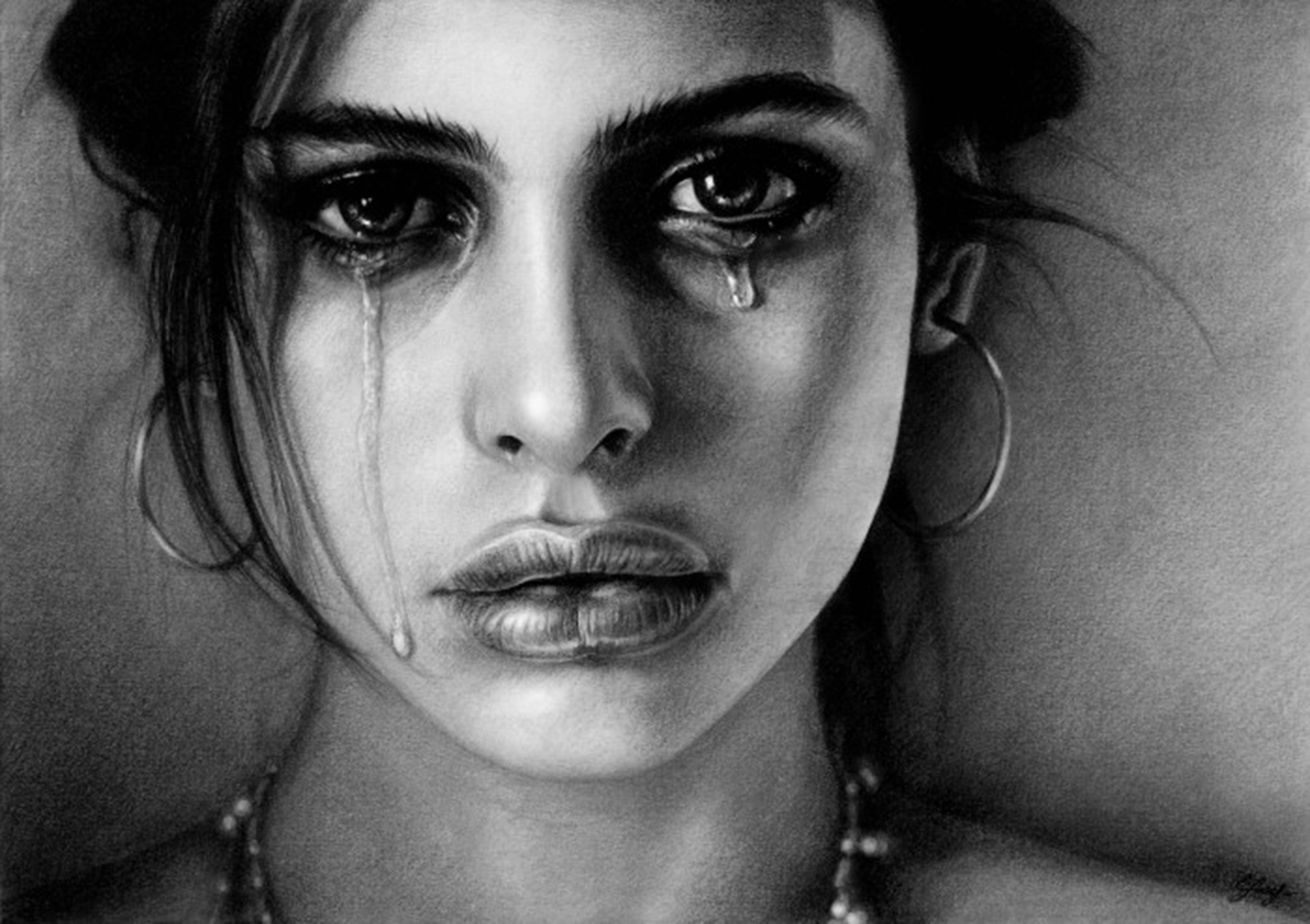 monochrome, crying woman, single tear, 4K Desktop Wallpaper