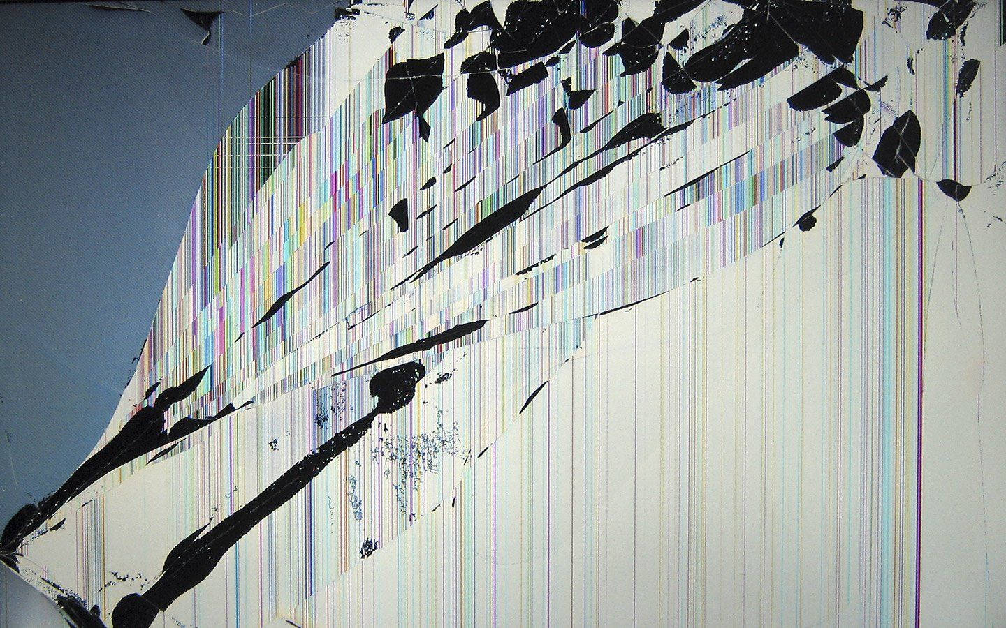 HD Monitor, broken screen, black brushstrokes, HD Desktop Wallpaper