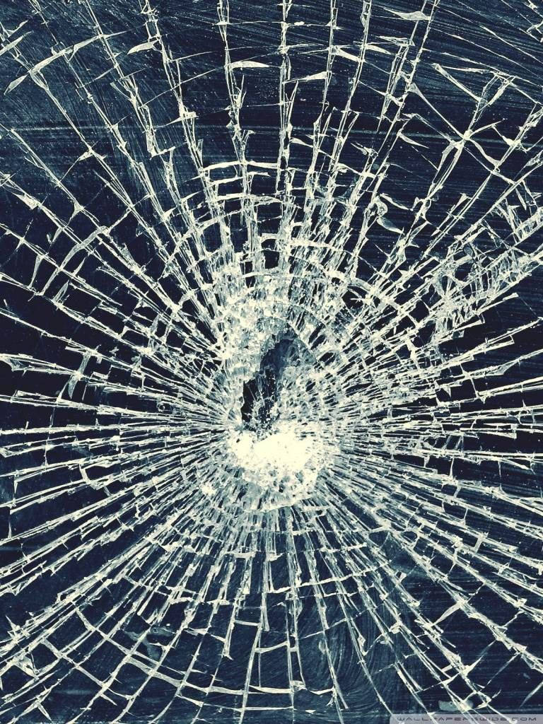 Broken Screen, shattered glass surface, central impact point, SD Phone Wallpaper
