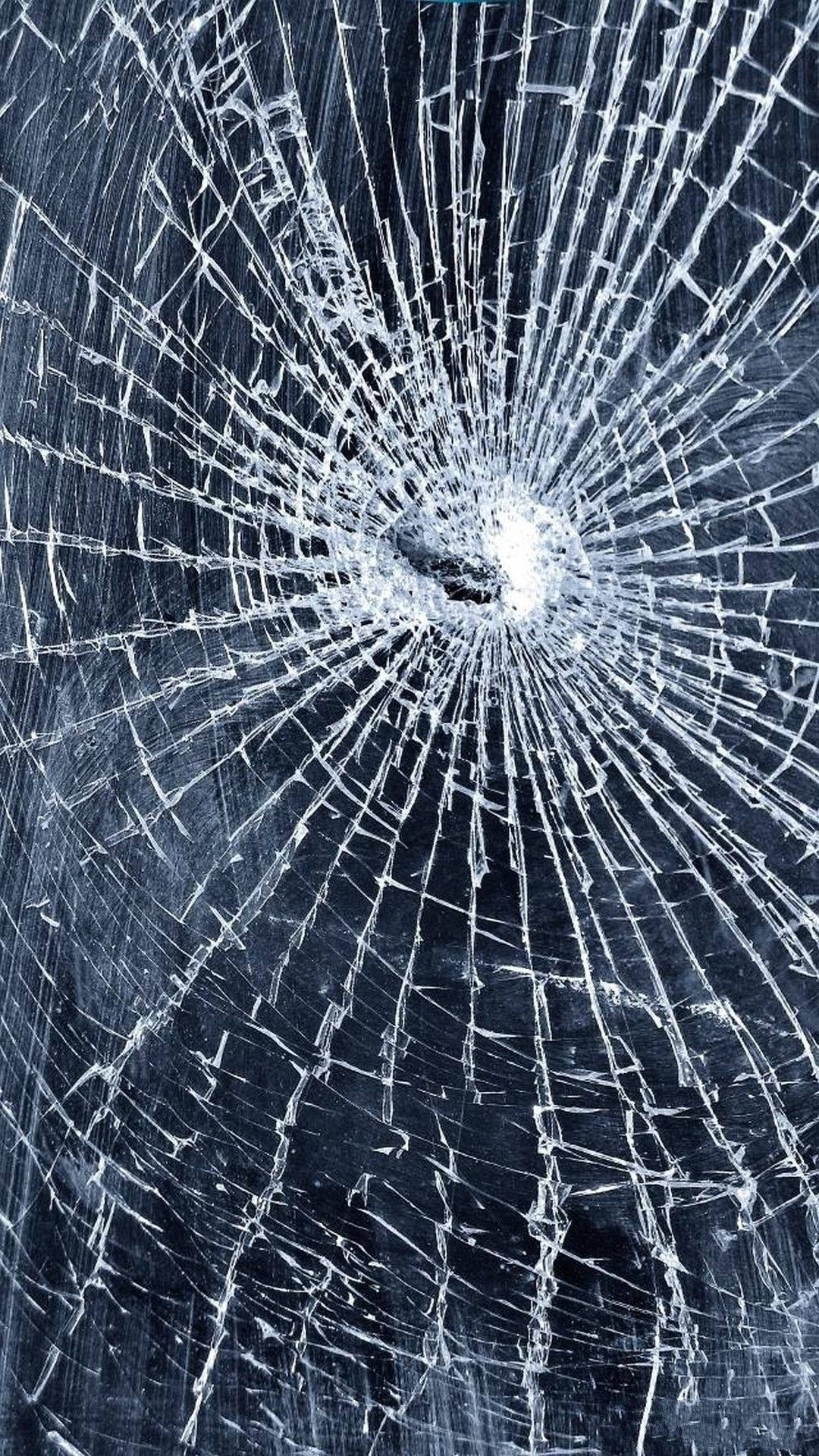 broken screen, shattered glass, central impact point, Full HD Phone Wallpaper