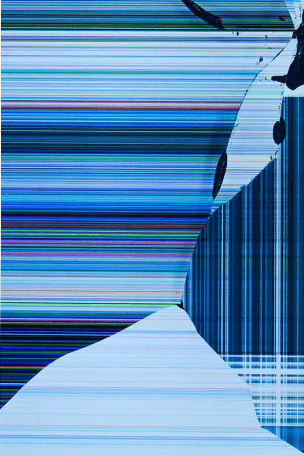 damaged screen pixels, vibrant blue stripes, fragmented geometric shapes, HD Phone Wallpaper
