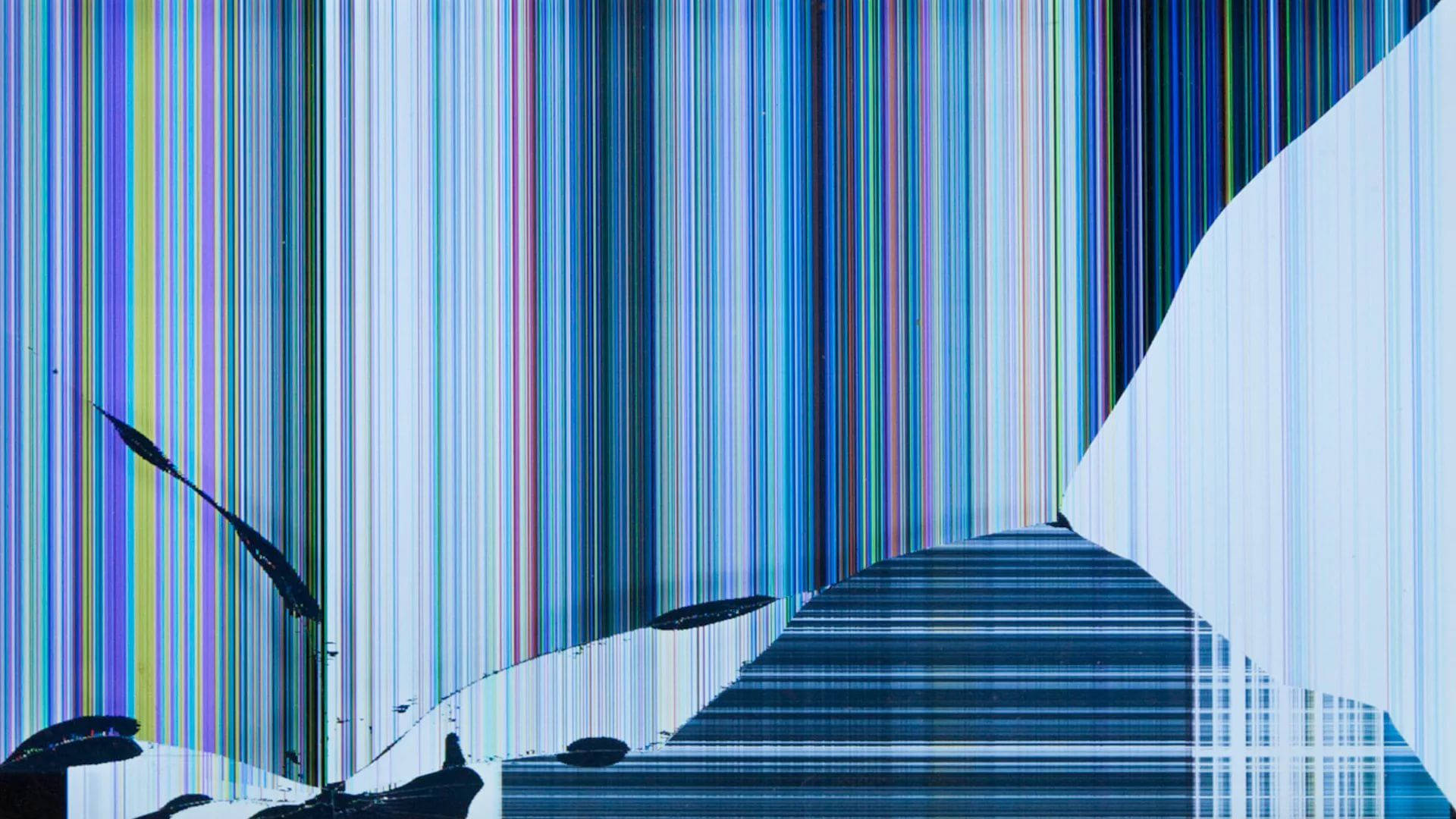 broken lcd screen, vertical rainbow stripes, abstract black shapes, Full HD Desktop Wallpaper
