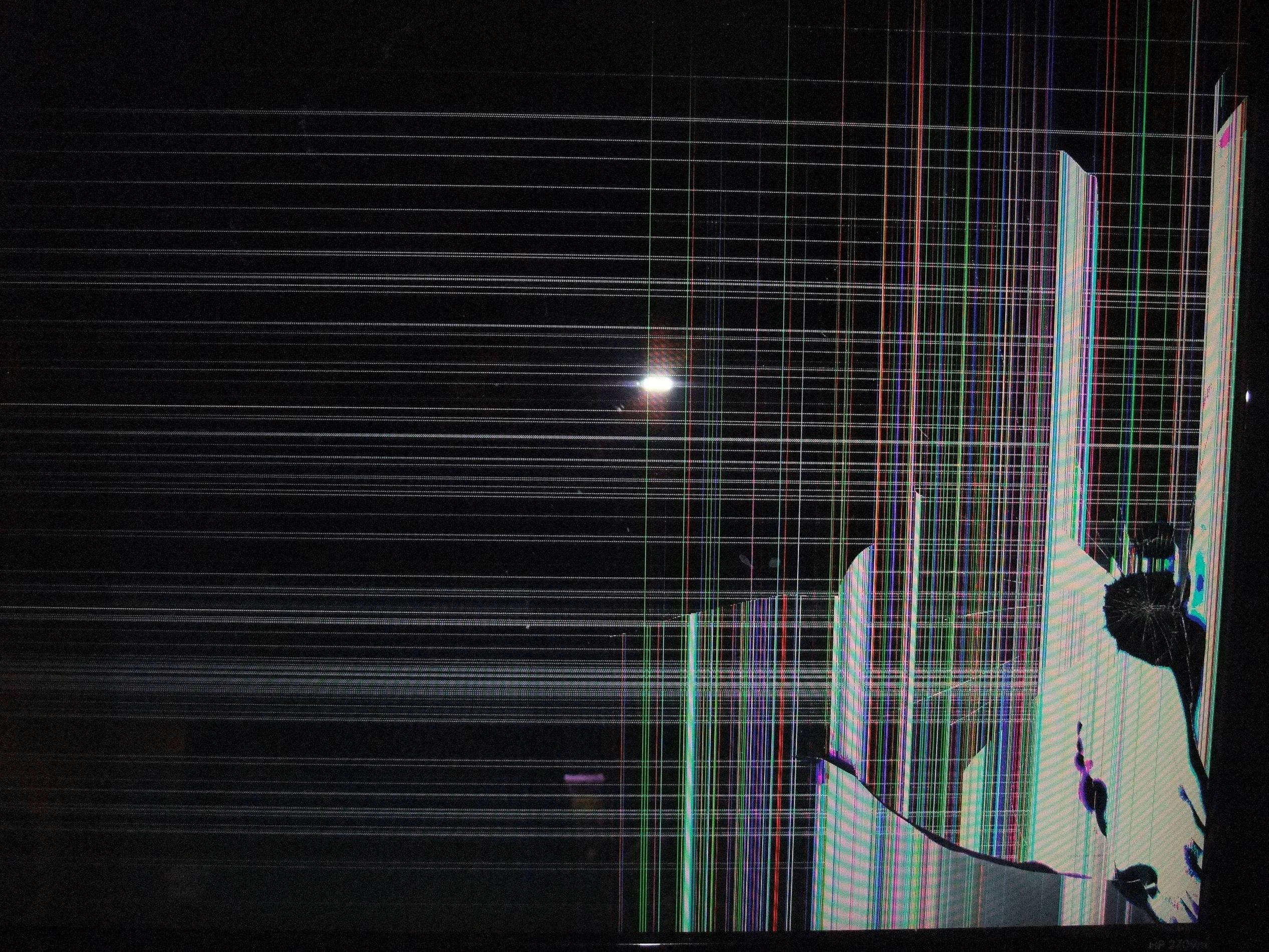 4K Television, rainbow lines, dark cityscape, Full HD Desktop Wallpaper