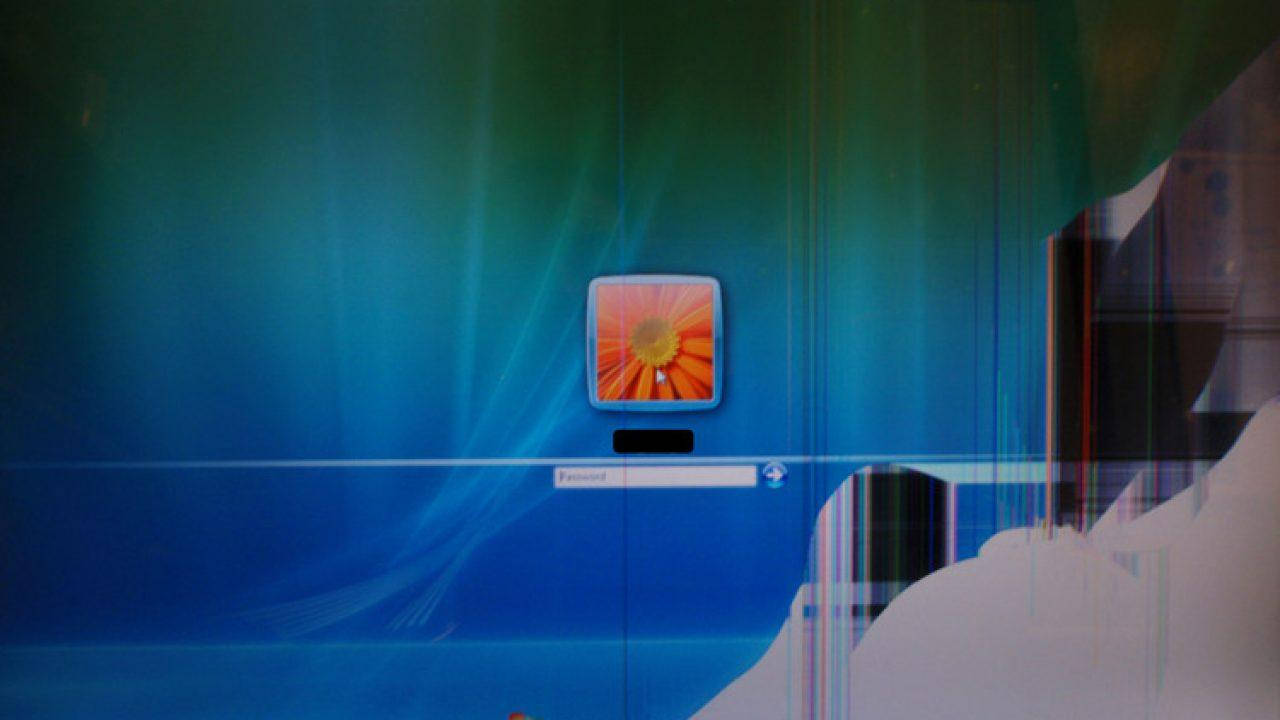cracked computer screen, login screen, glowing orange flower icon, HD Desktop Wallpaper