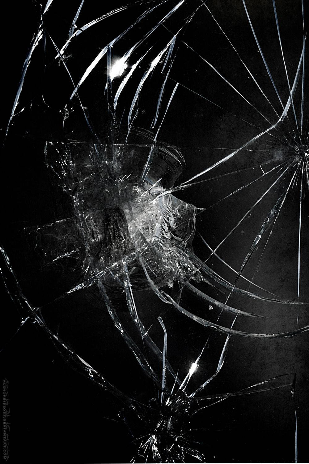 cracked black screen, shattered glass surface, intricate cracks, HD Phone Wallpaper
