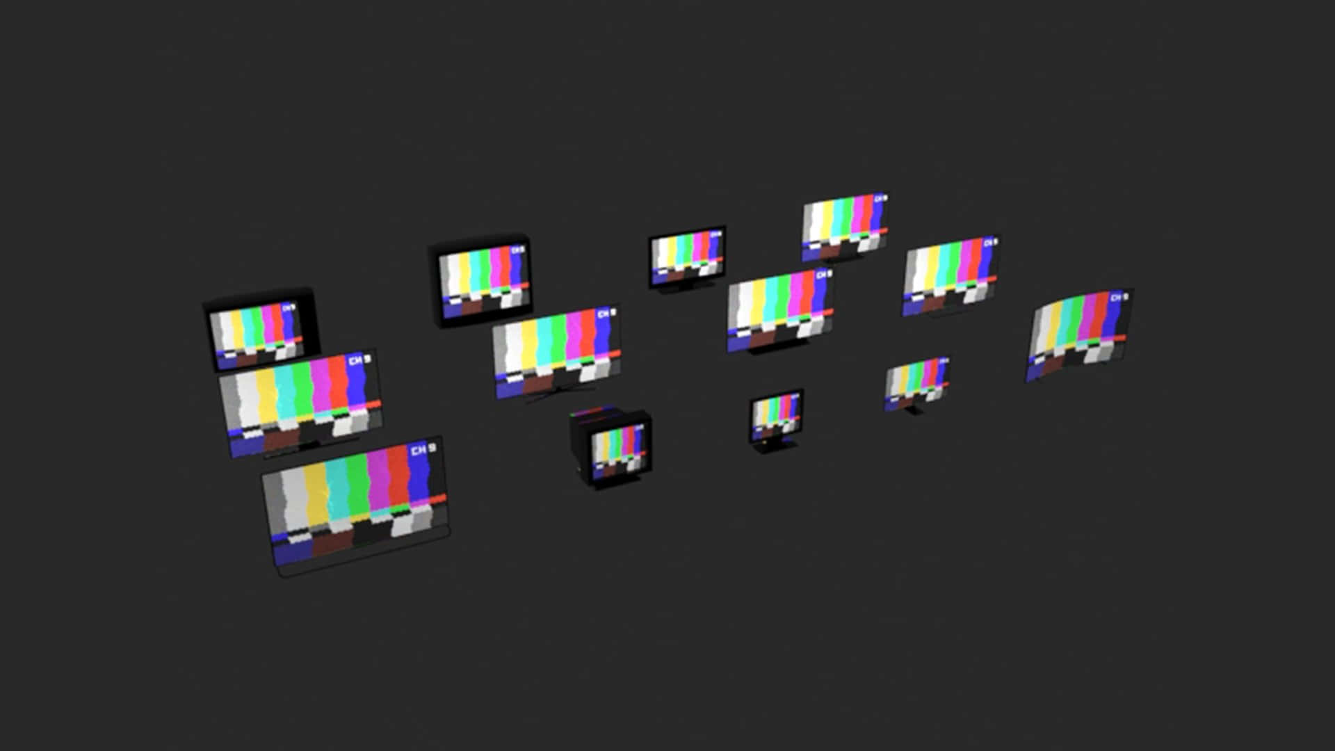 vintage TVs, colorful test patterns, dark background, Full HD Desktop Wallpaper