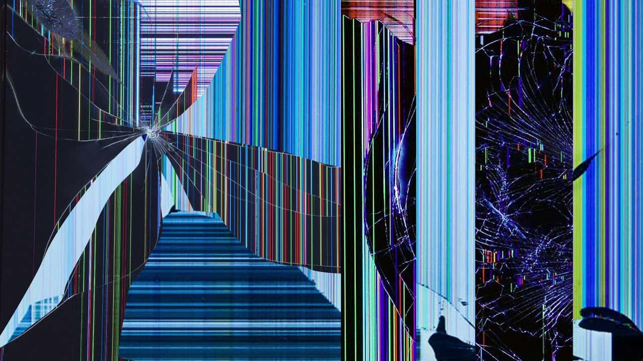 Broken TV, glitch art, vibrant vertical stripes, HD Desktop Wallpaper