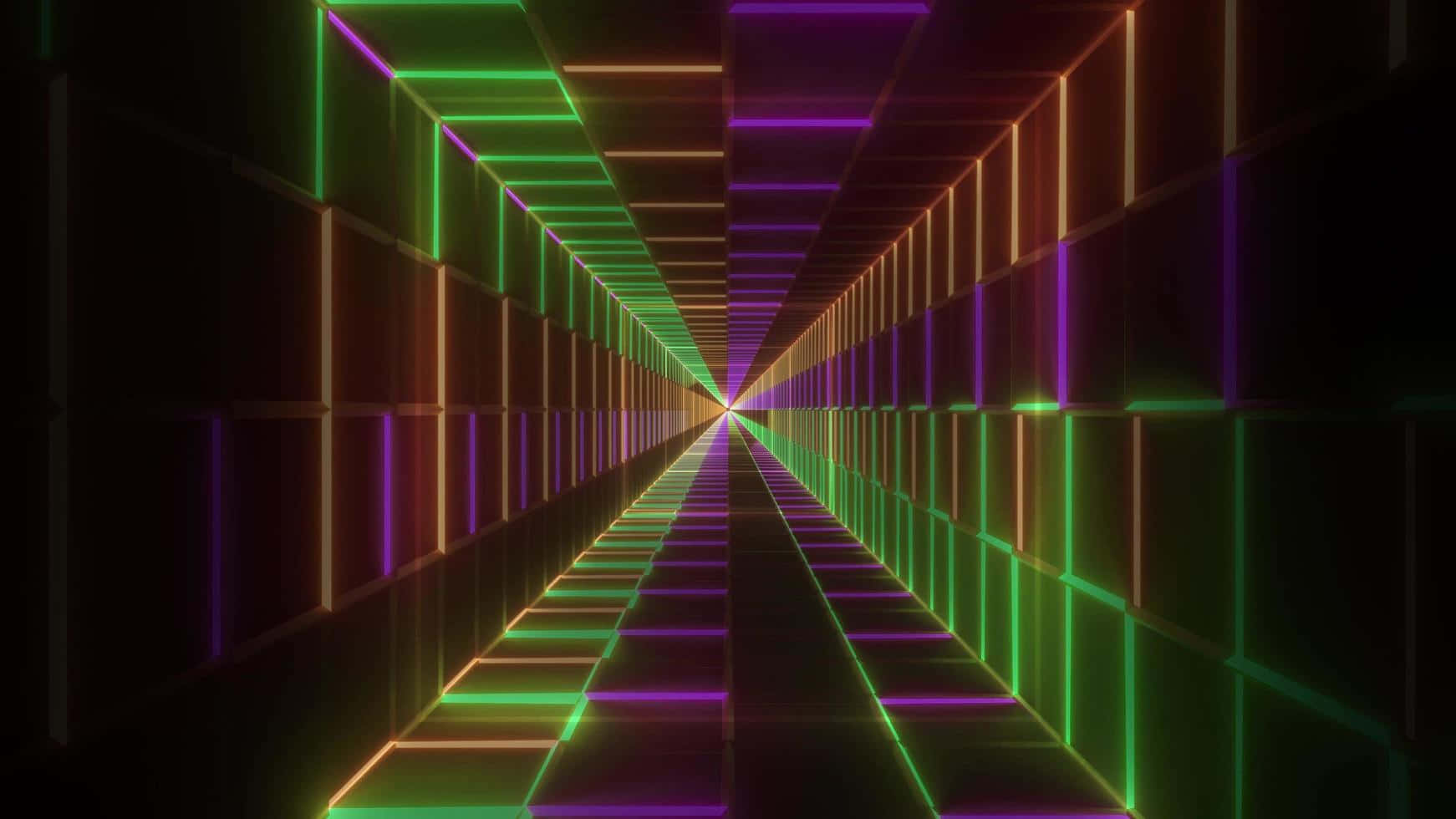 broken tv, neon-lit tunnel, glowing green, HD Desktop Wallpaper