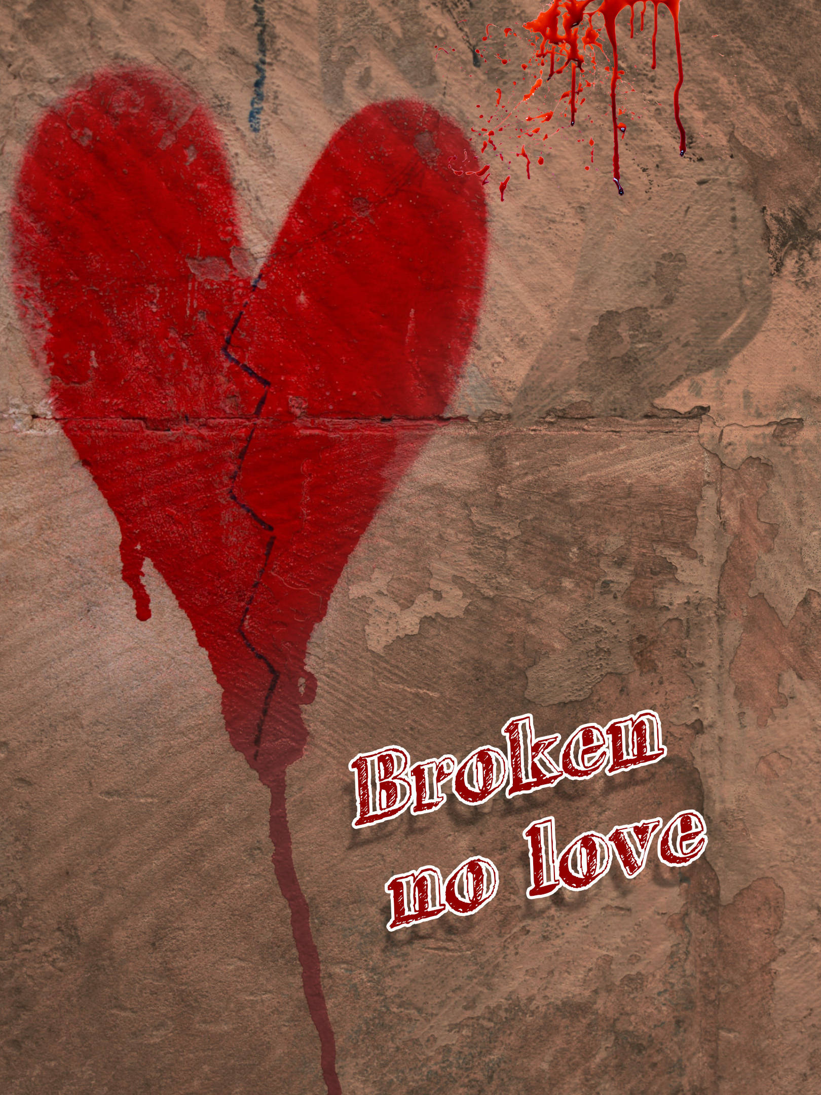 broken heart, cracked red heart, weathered concrete, Full HD Phone Wallpaper