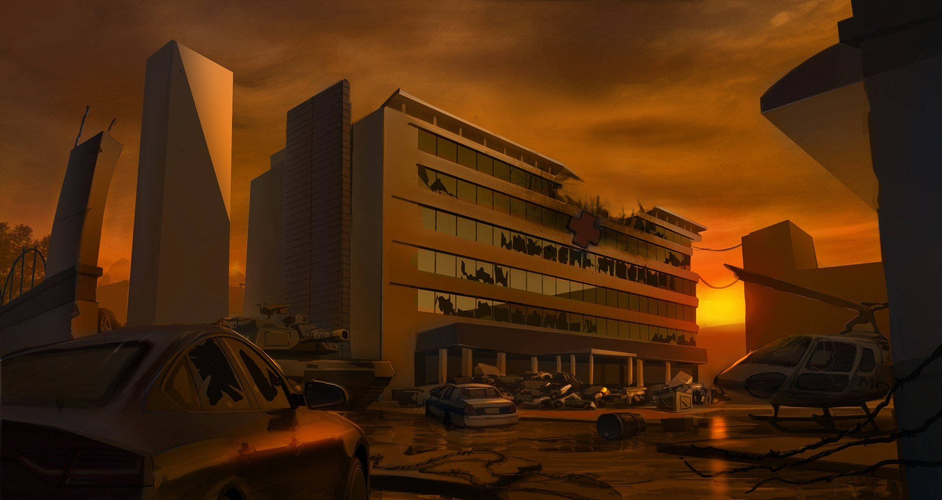 dystopian hospital building wreck, abandoned hospital building, dystopian setting, Full HD Desktop Wallpaper