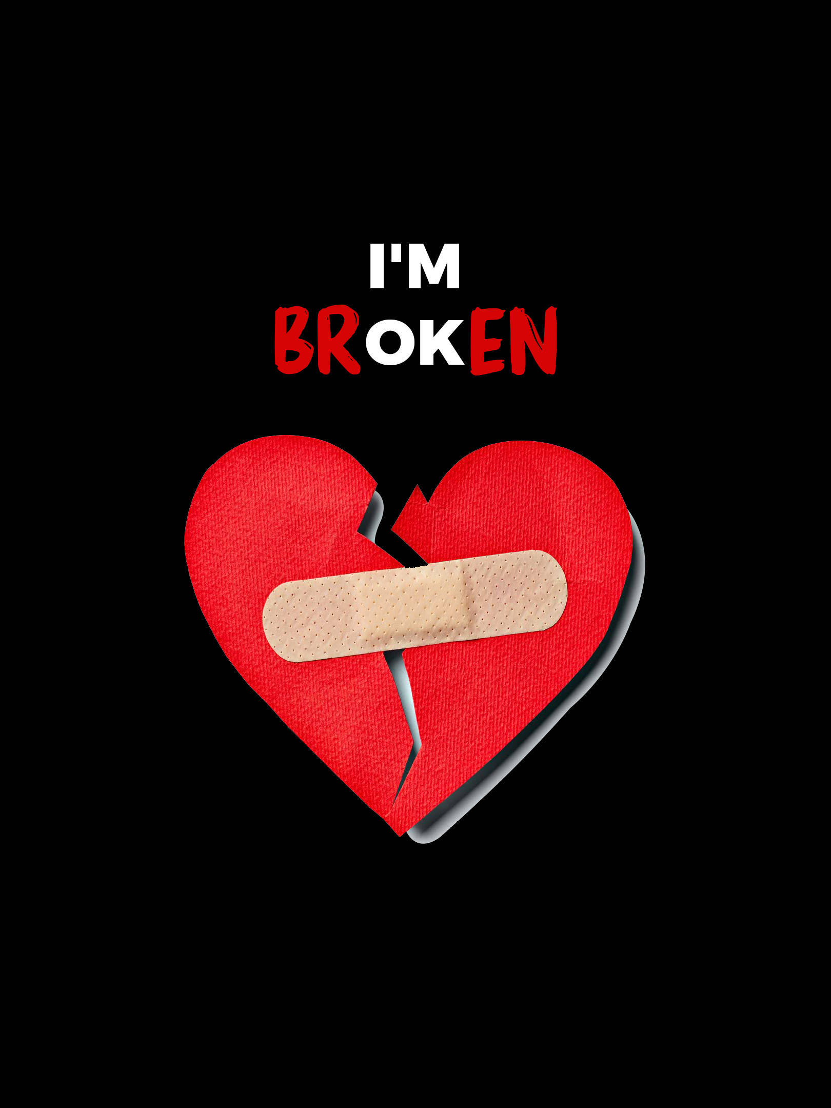 red broken heart, bandage, black background, Full HD Phone Wallpaper