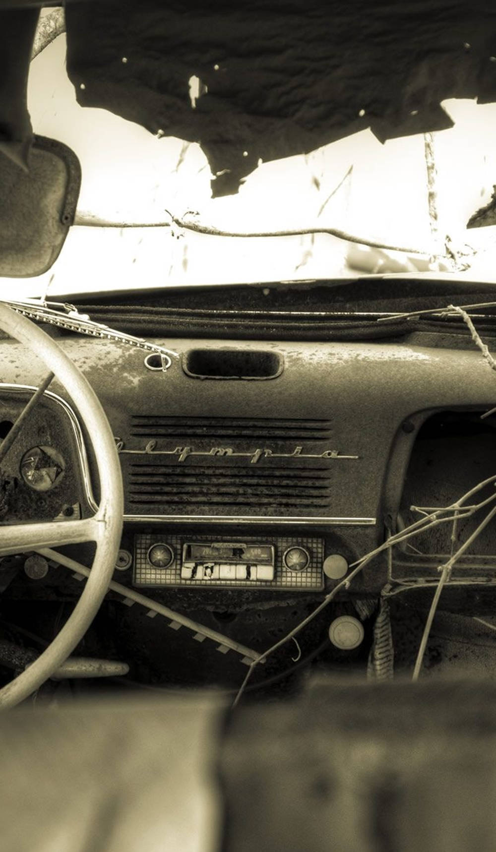 sepia-toned, vintage car, cracked windshield, HD Phone Wallpaper