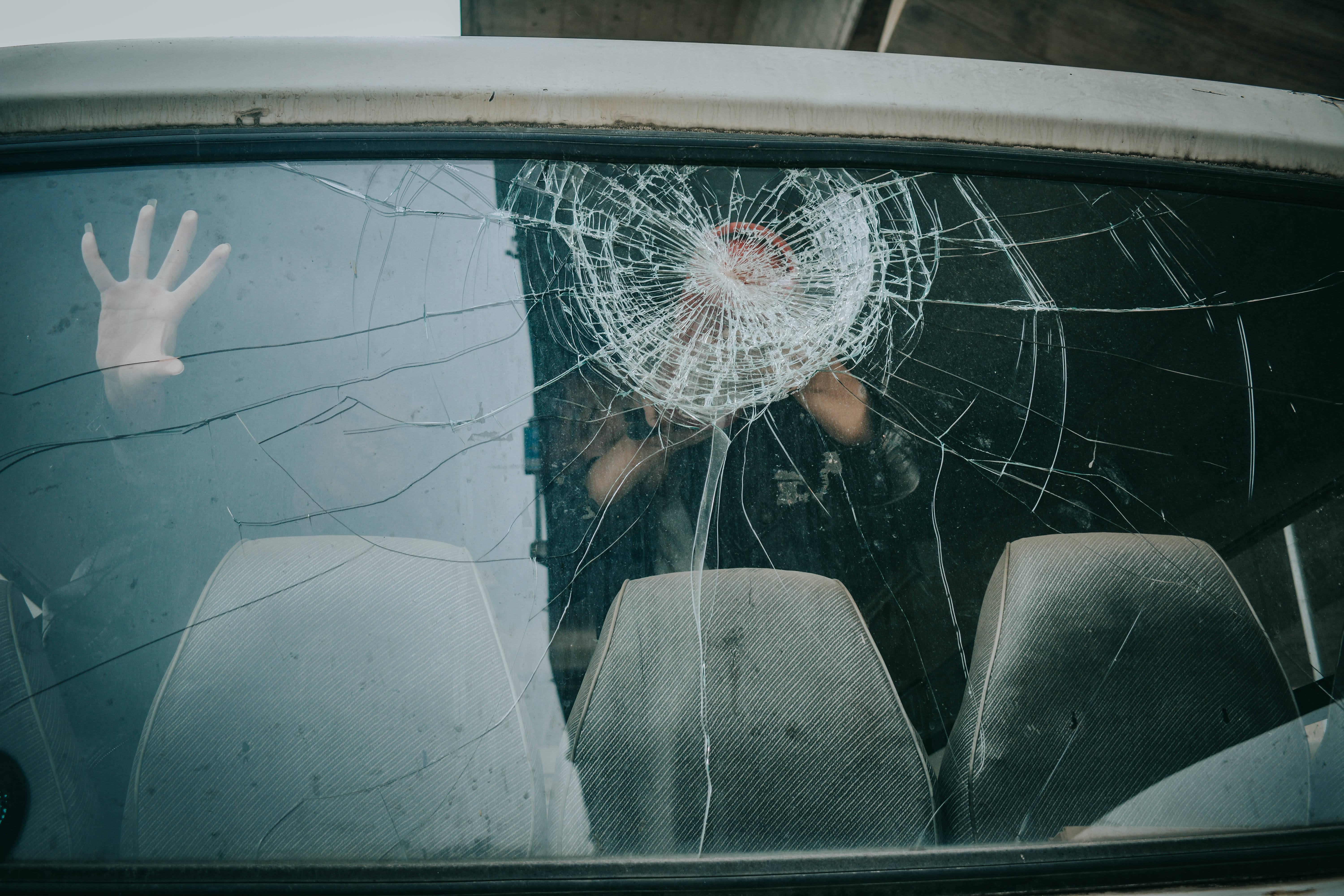 broken car rear windscreen, shattered car window, spiderweb crack pattern, 5K Desktop Wallpaper