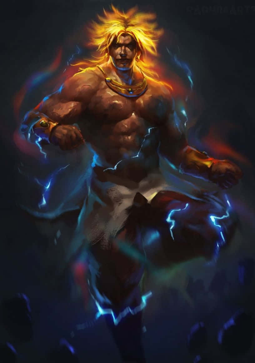 Broly, golden hair, crackling blue lightning, SD Phone Wallpaper