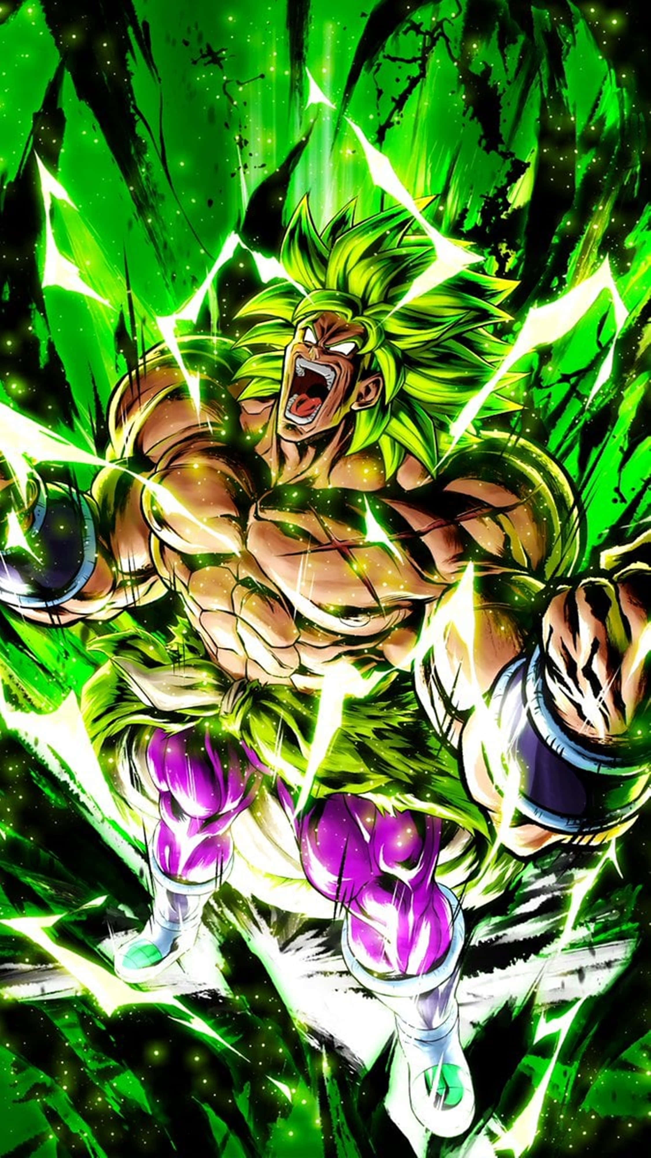 Broly, green hair, purple aura, 4K Phone Wallpaper