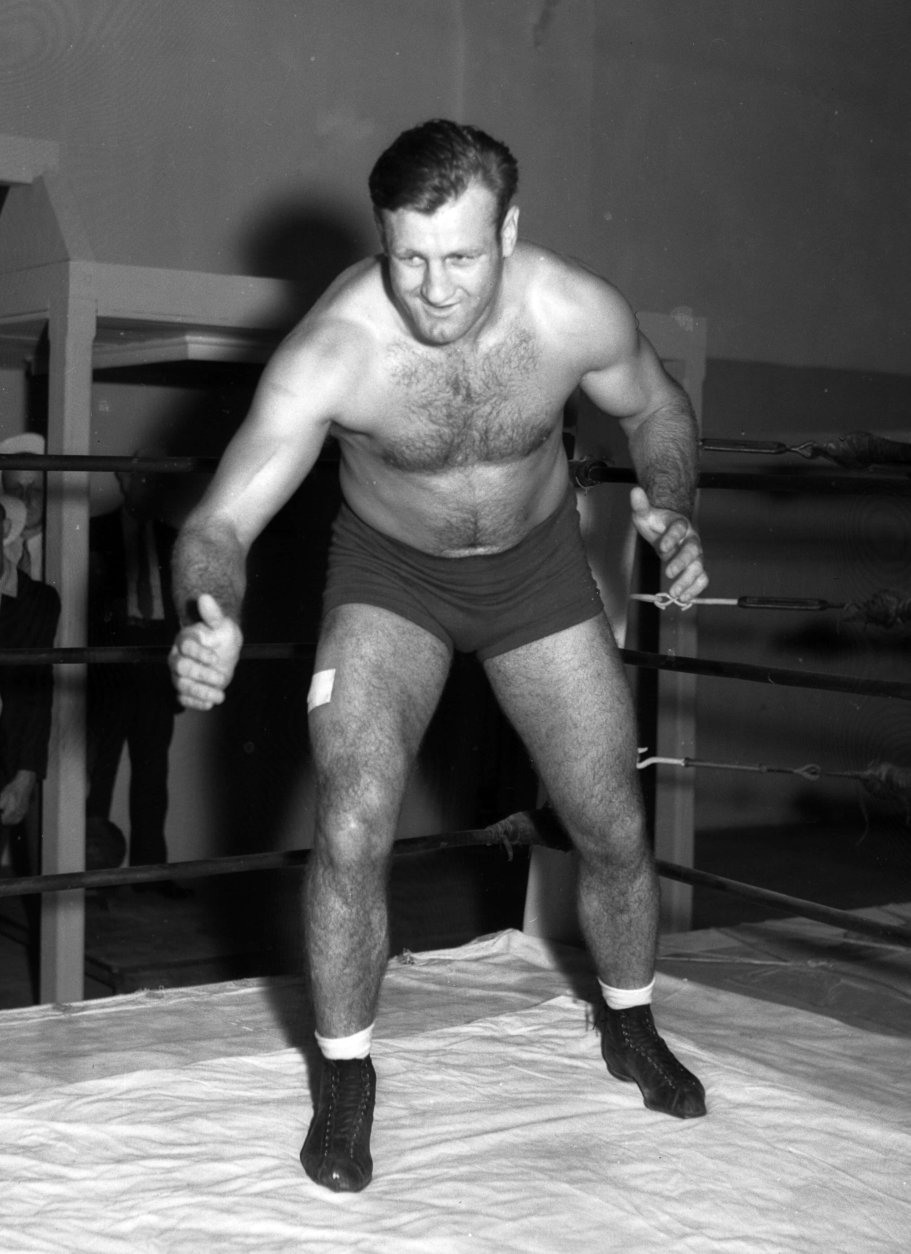 Bronko Nagurski, vintage 1937 photograph, black trunks, 4K Phone Wallpaper