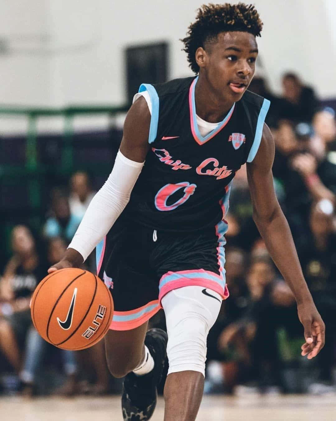 Bronny James, black jersey, orange ball, HD Phone Wallpaper