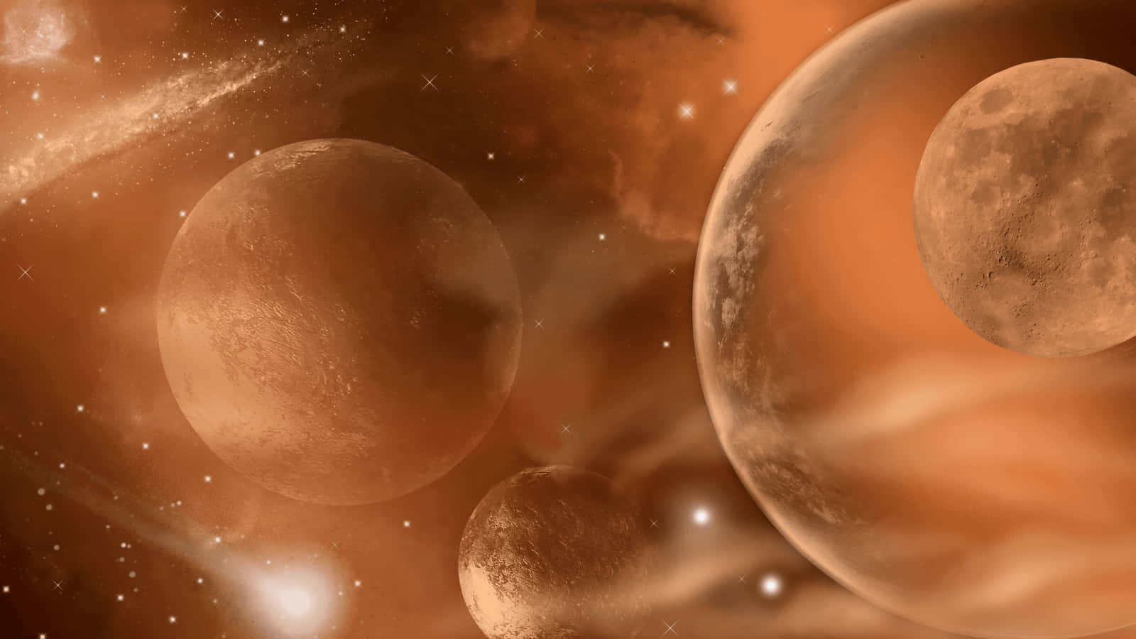 Bronze, glowing orange planets, stars, HD Desktop Wallpaper