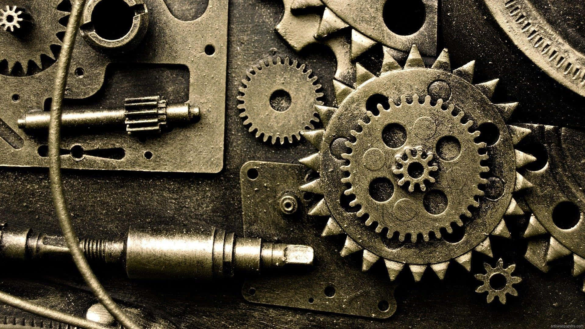bronze, vintage brass gears, mechanical parts, Full HD Desktop Wallpaper