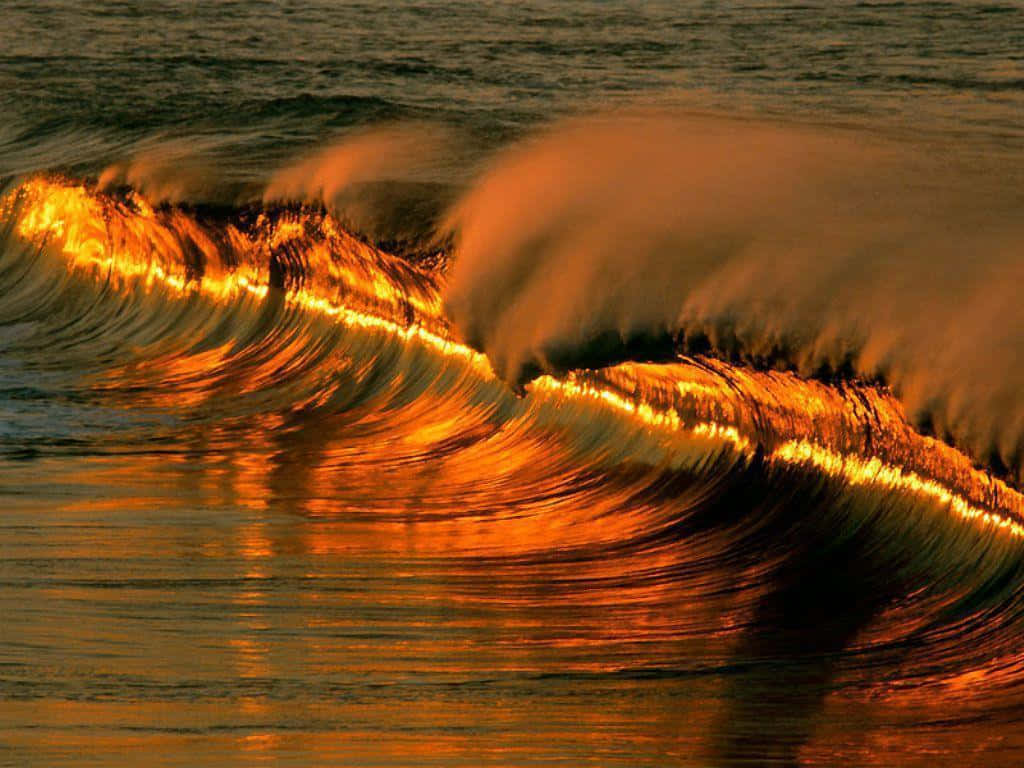 golden bronze metal, ocean wave, sunset, SD Desktop Wallpaper