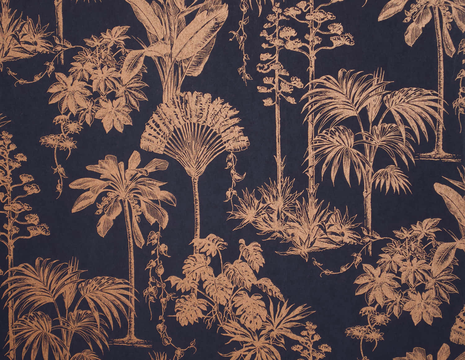 Bronze Plants Artwork, gold foil, deep navy fabric, HD Desktop Wallpaper