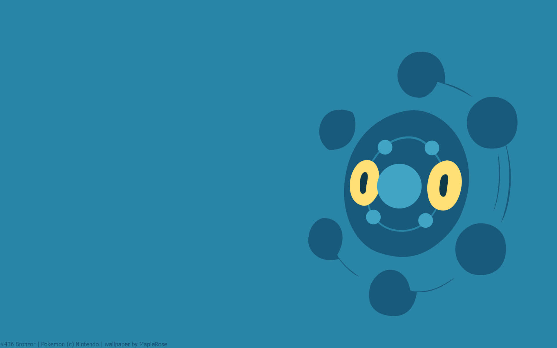 Bronzor, glowing yellow eyes, dark blue circular patterns, Full HD Desktop Wallpaper