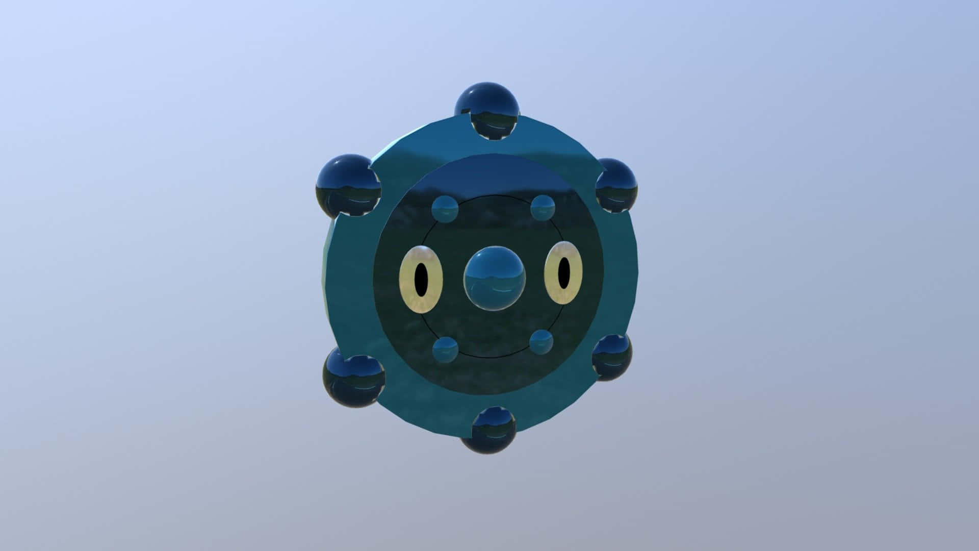Bronzor, teal circular object, six glossy black spheres, Full HD Desktop Wallpaper