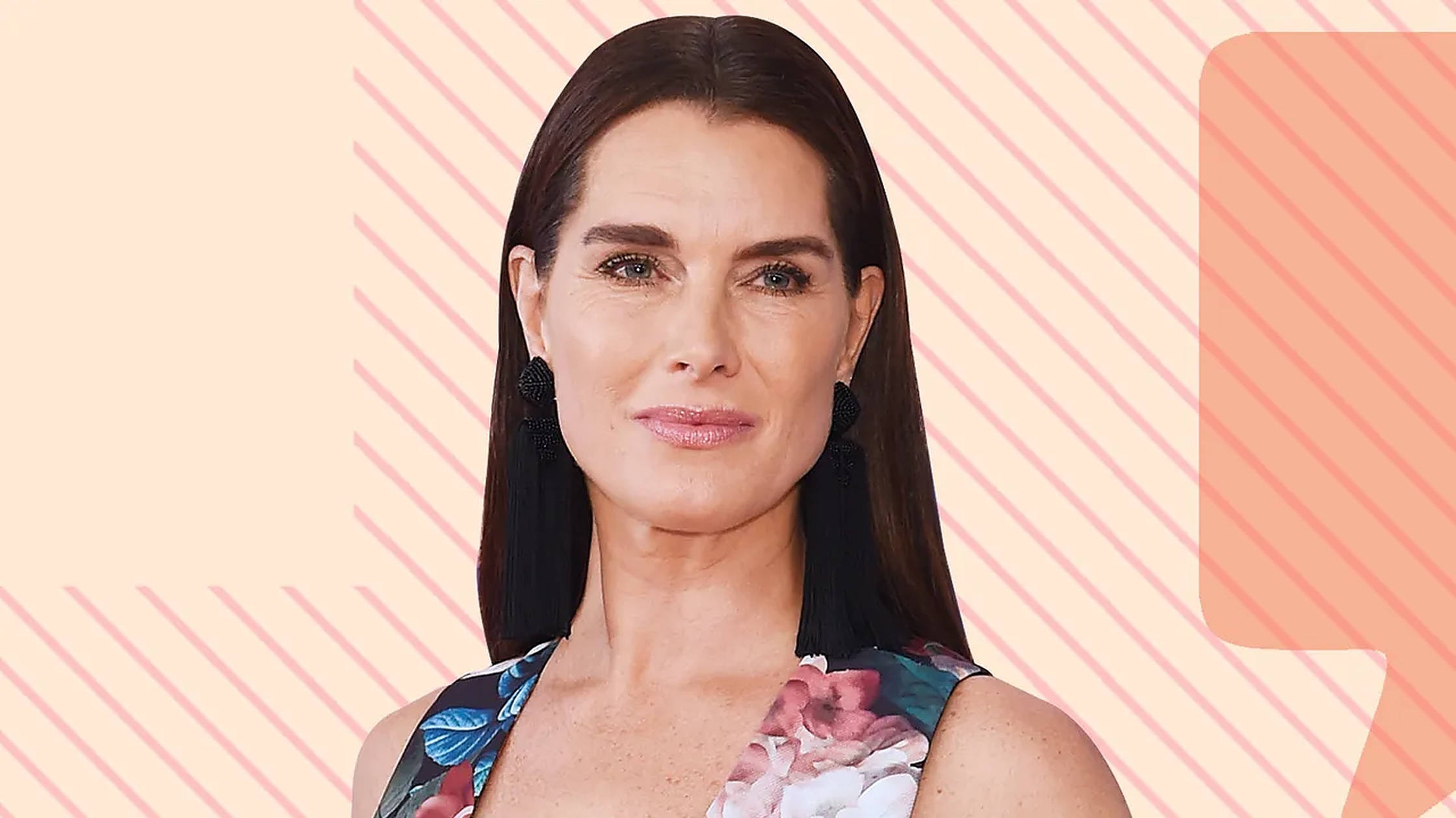 Brooke Shields, pink stripes, floral top, Full HD Desktop Wallpaper