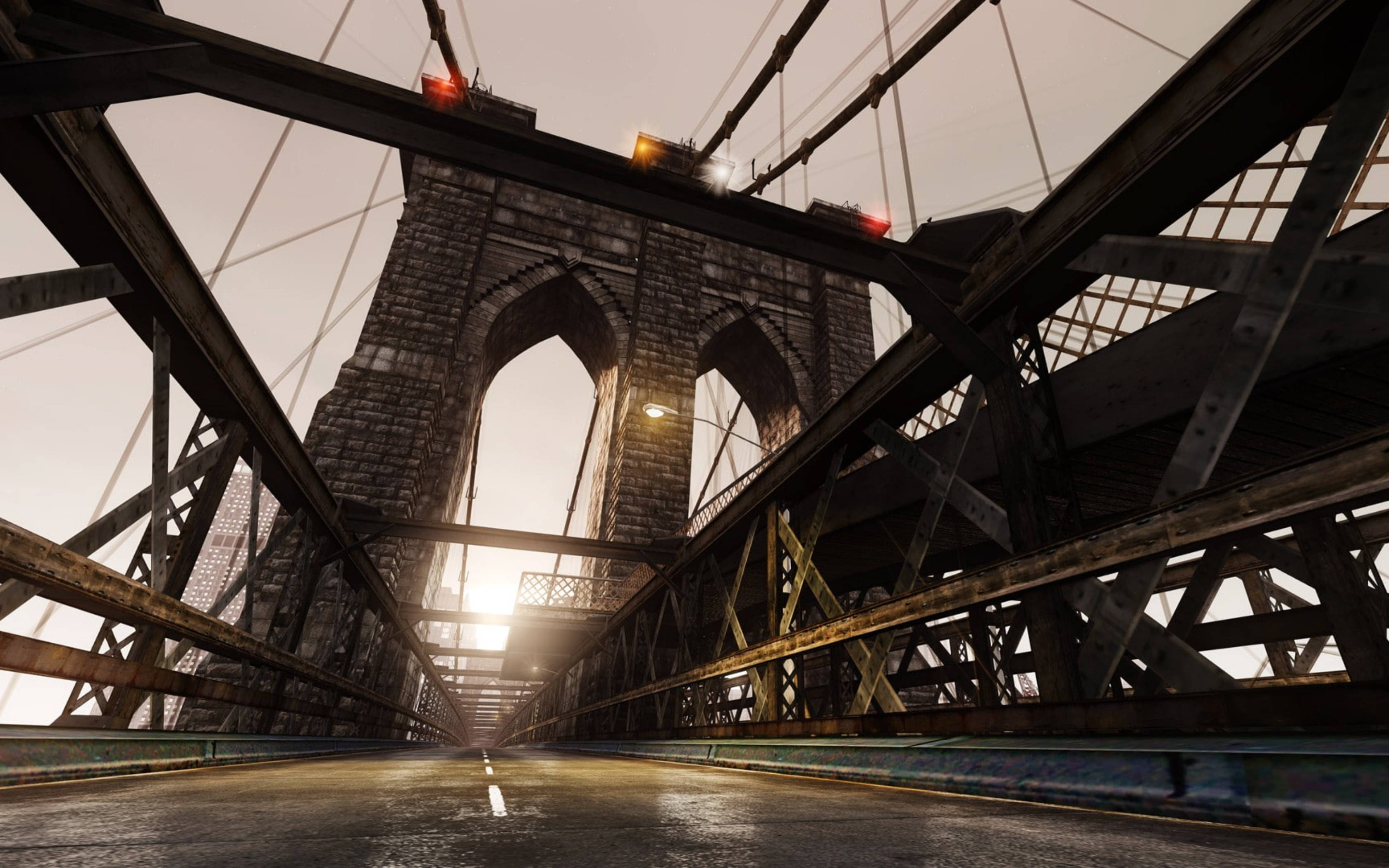 Brooklyn Bridge, worm's eye view, steel girders, 2K Desktop Wallpaper