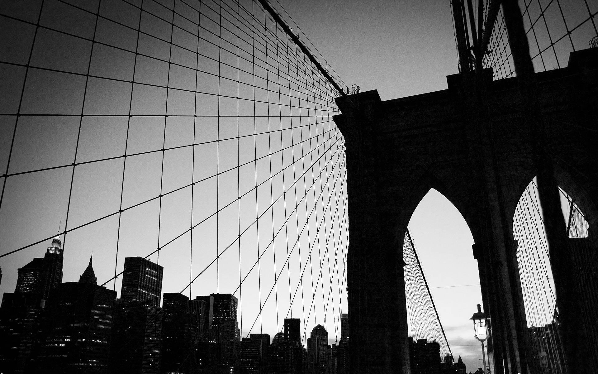 Brooklyn Bridge, dusk, city skyline, Full HD Desktop Wallpaper