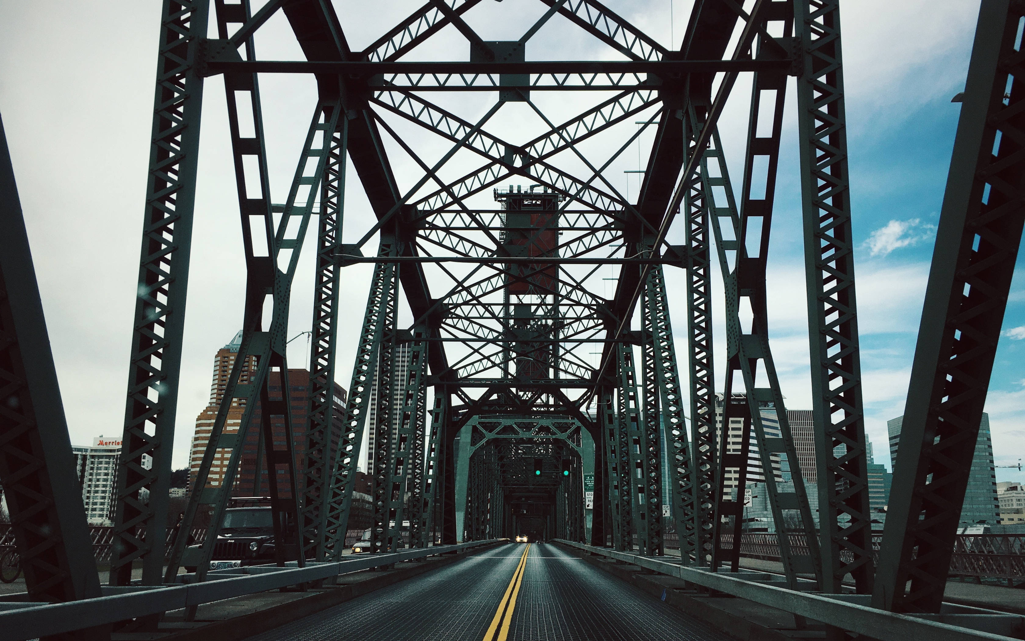 Brooklyn Bridge, sunset, steel trusses, 2K Desktop Wallpaper