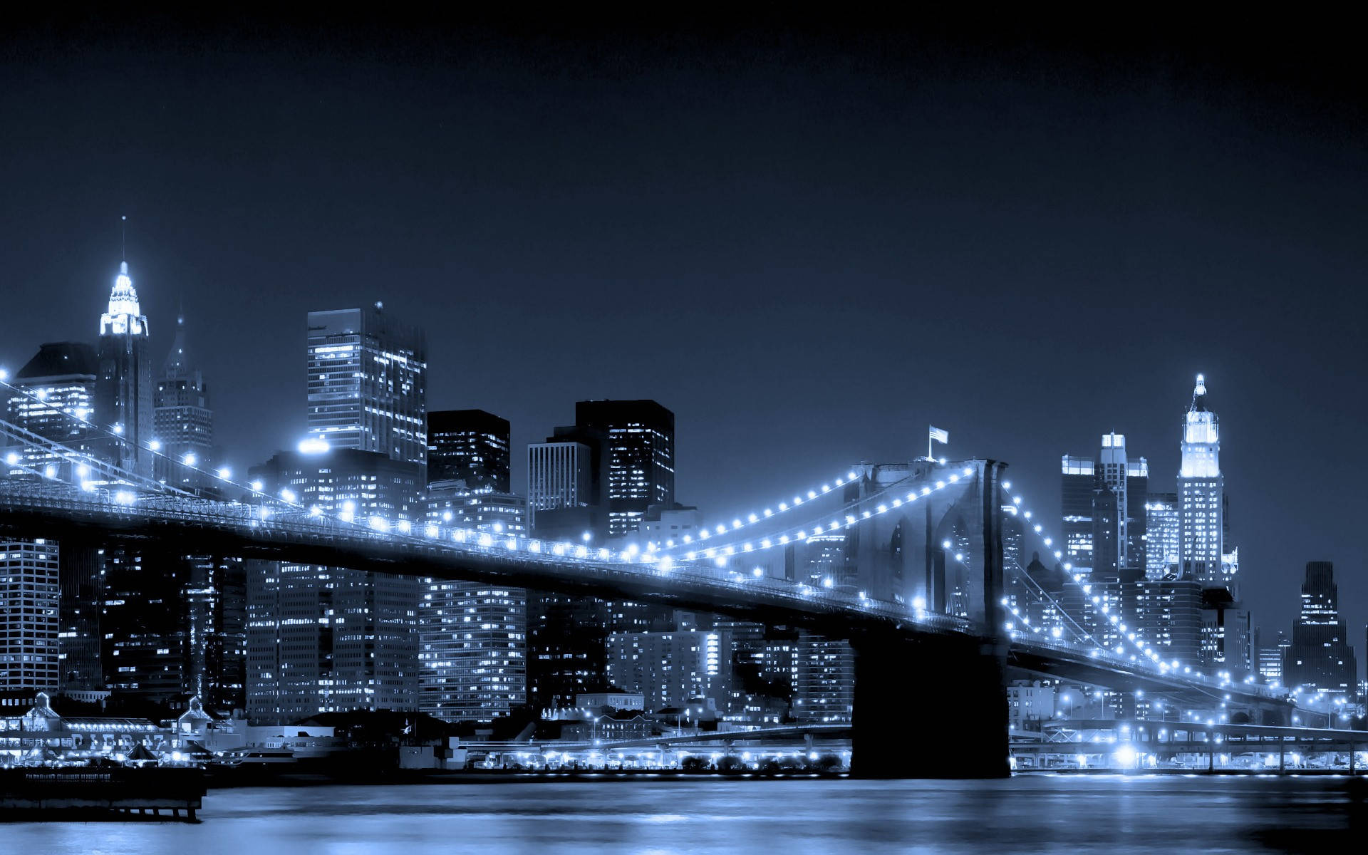 Brooklyn Bridge, night, glowing lights, Full HD Desktop Wallpaper