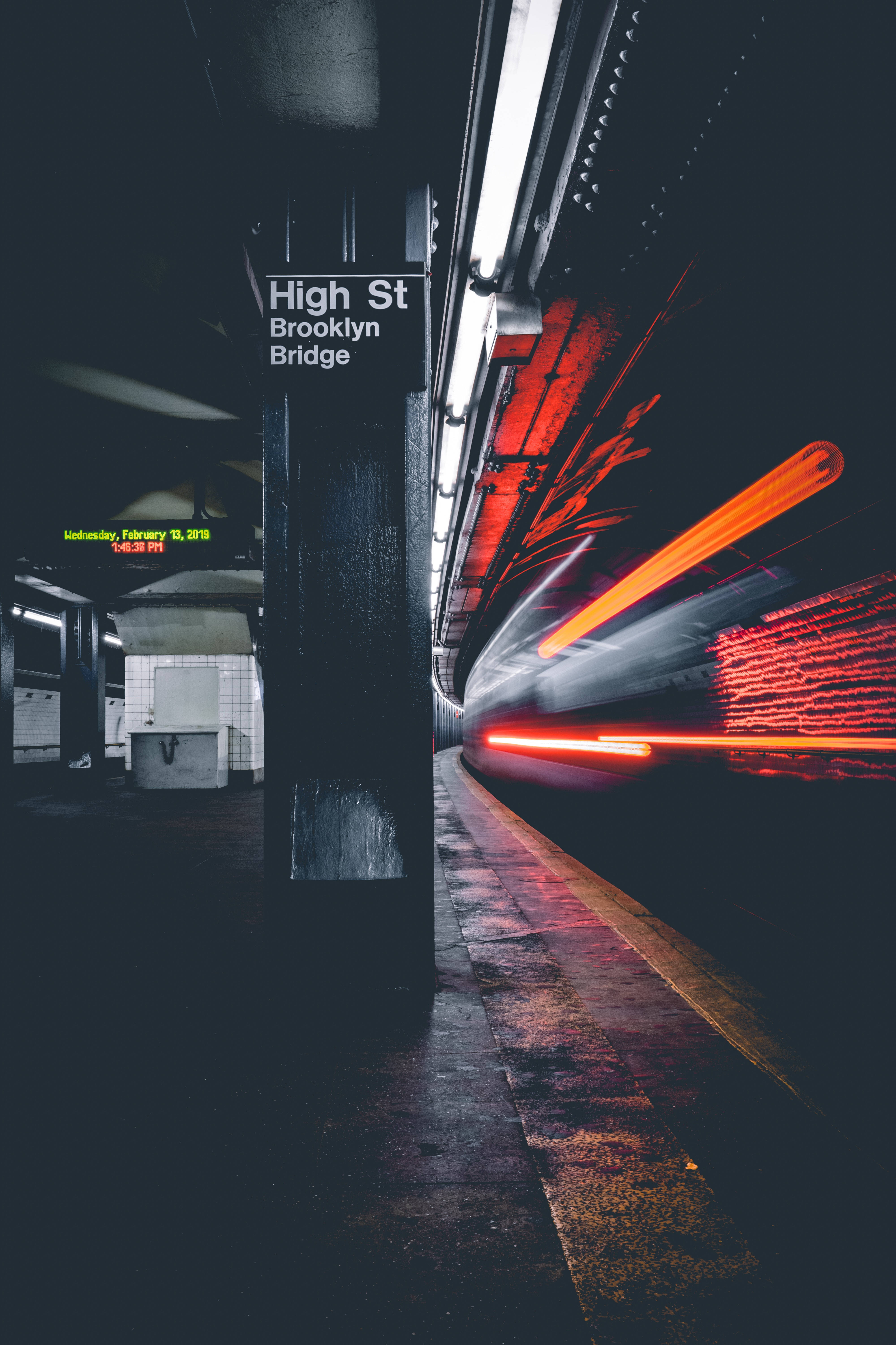 Brooklyn Bridge, subway station, night, 5K Phone Wallpaper