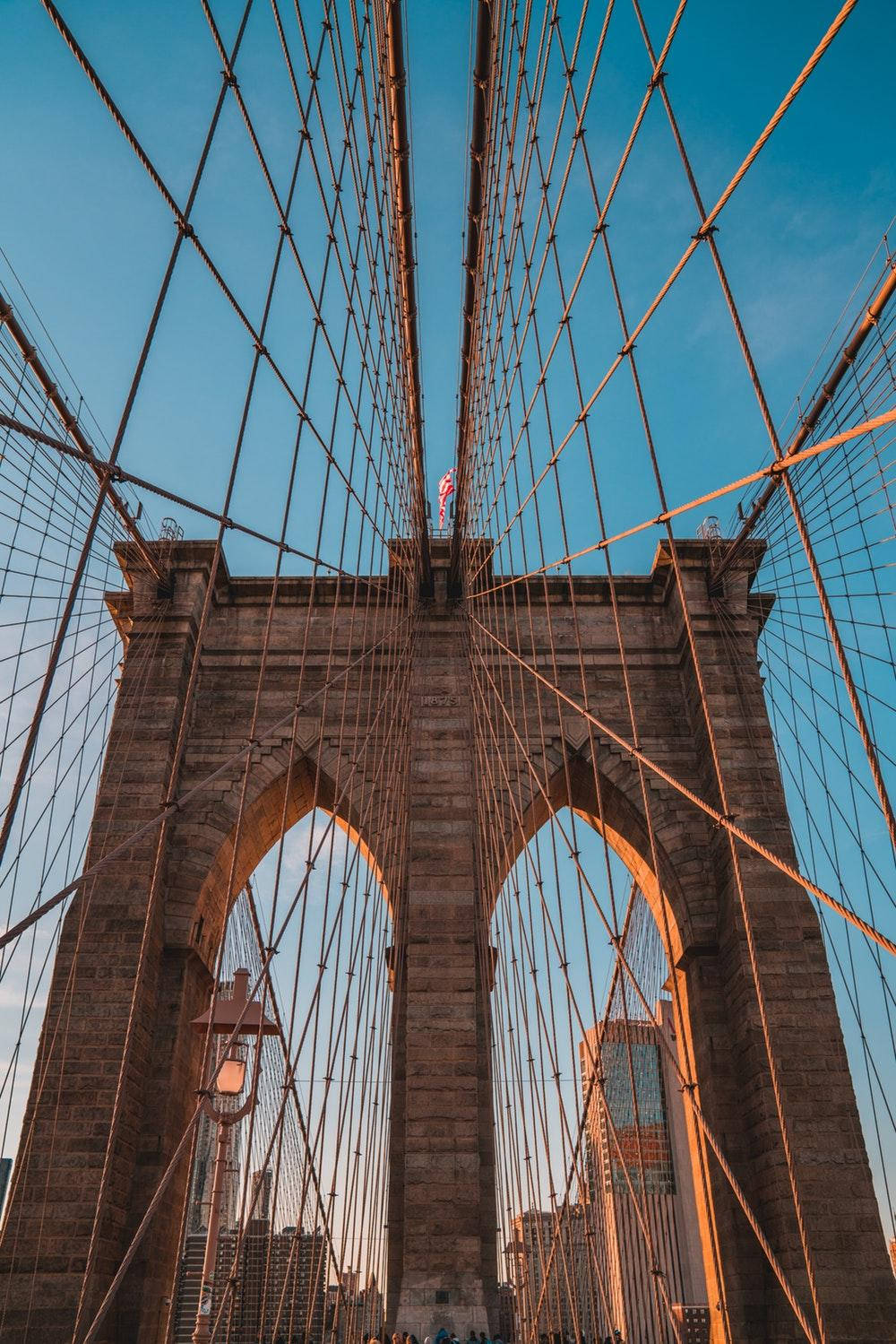 Brooklyn Bridge, tall pillar, sunset, HD Phone Wallpaper