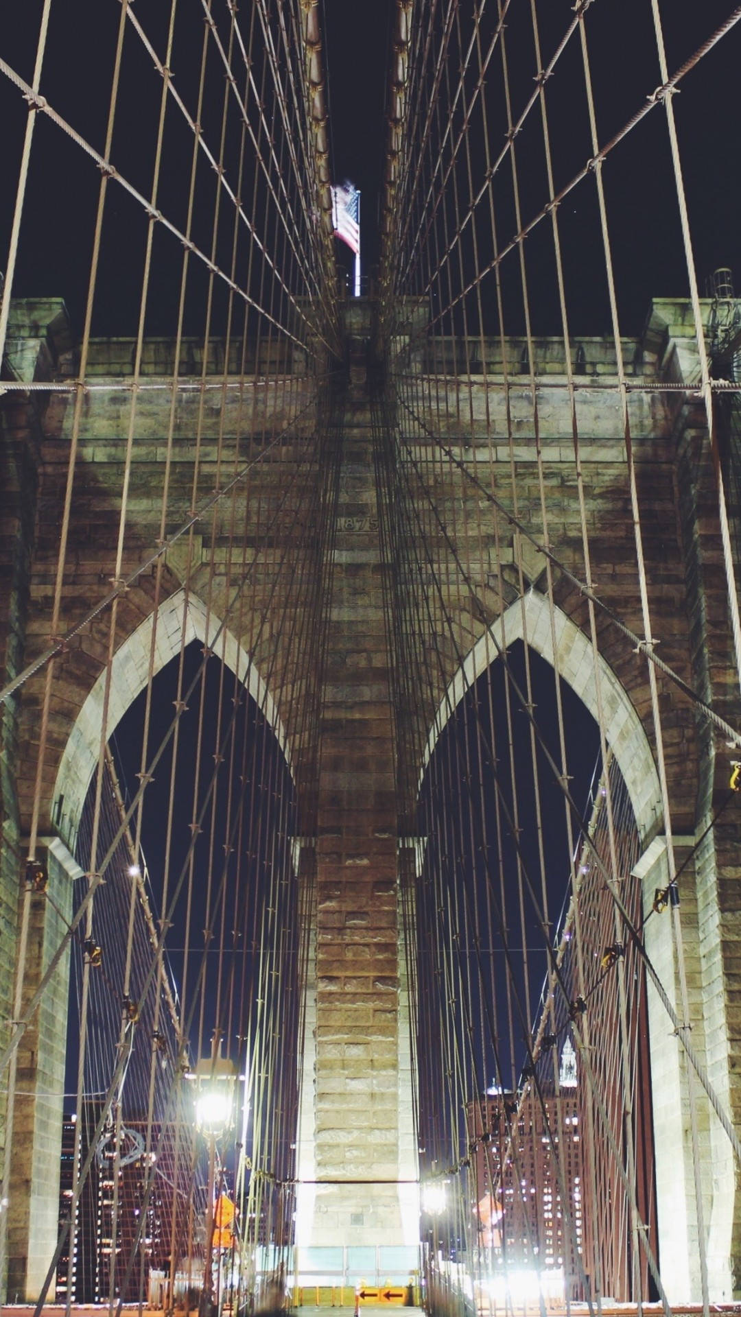 Brooklyn Bridge, night, low-angle, Full HD Phone Wallpaper