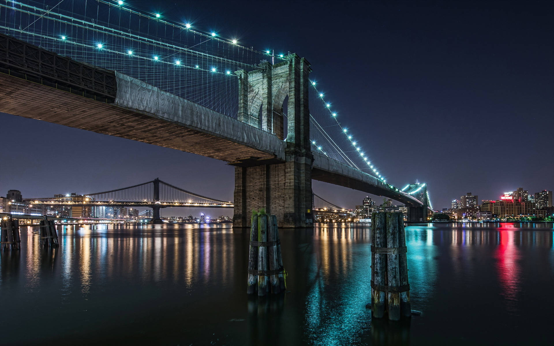 Brooklyn Bridge, night, illuminated, Full HD Desktop Wallpaper