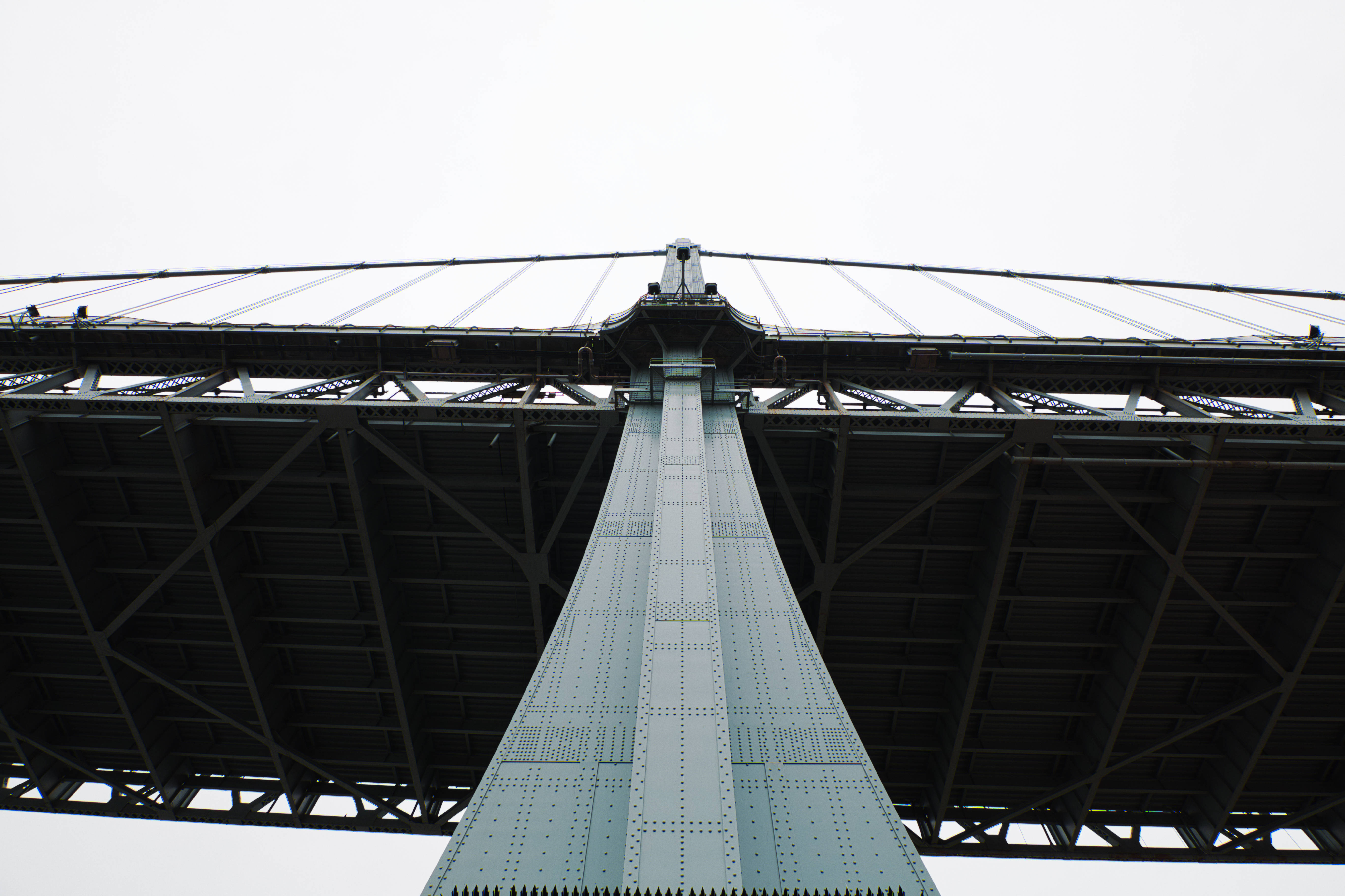 Brooklyn Bridge, steel suspension bridge, overcast sky, 5K Desktop Wallpaper