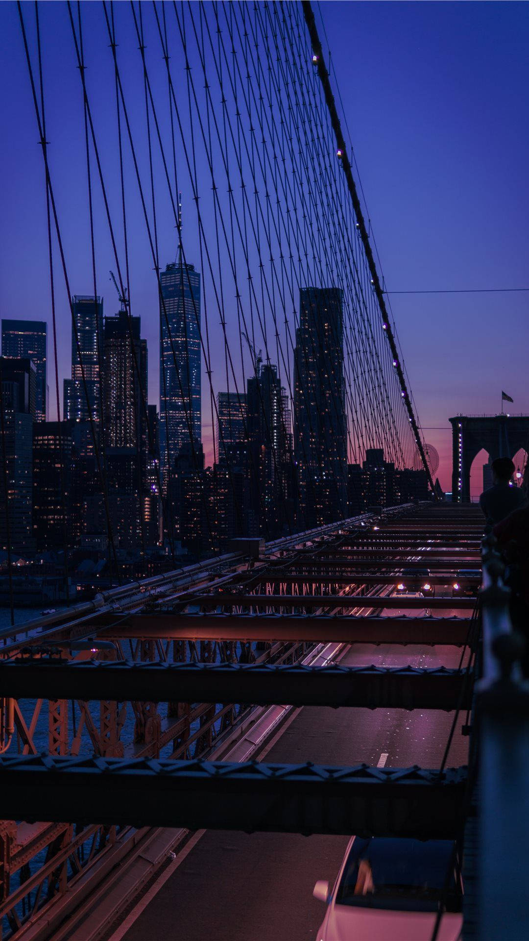 Brooklyn Bridge, twilight, city lights, Full HD Phone Wallpaper