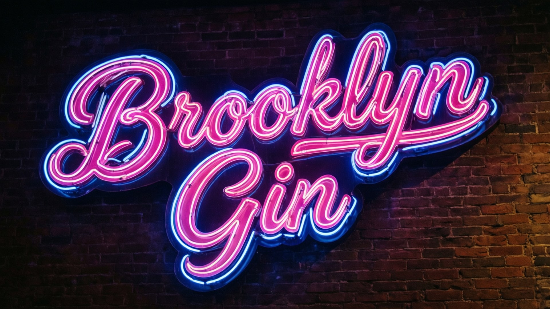 Brooklyn Gin, neon sign, pink and blue, Full HD Desktop Wallpaper