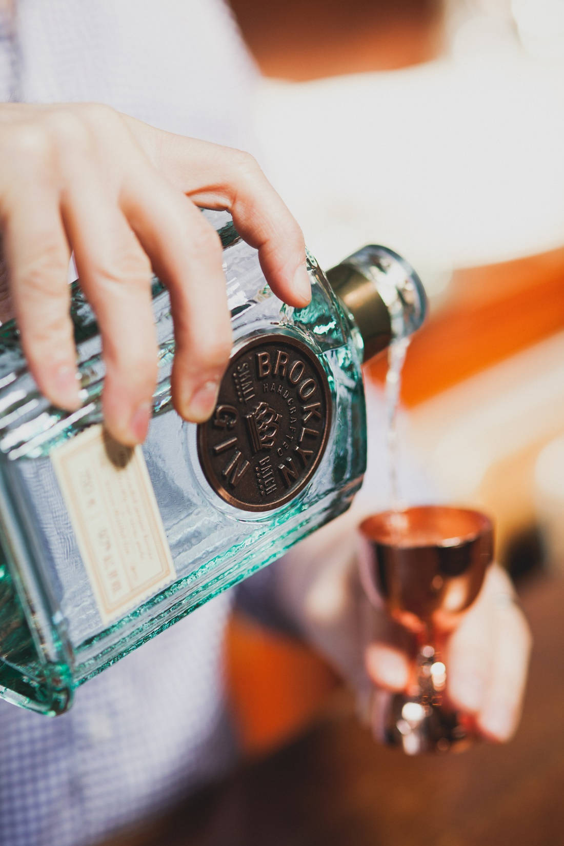 Brooklyn Gin, teal bottle, copper jigger, HD Phone Wallpaper