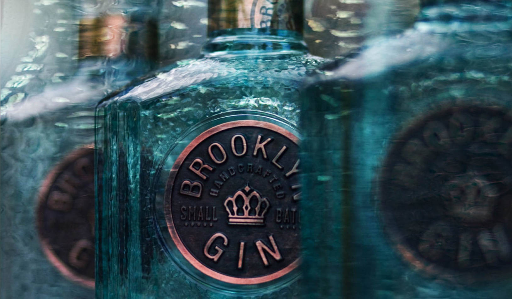 Brooklyn Gin, teal gin bottle, copper label, HD Desktop Wallpaper