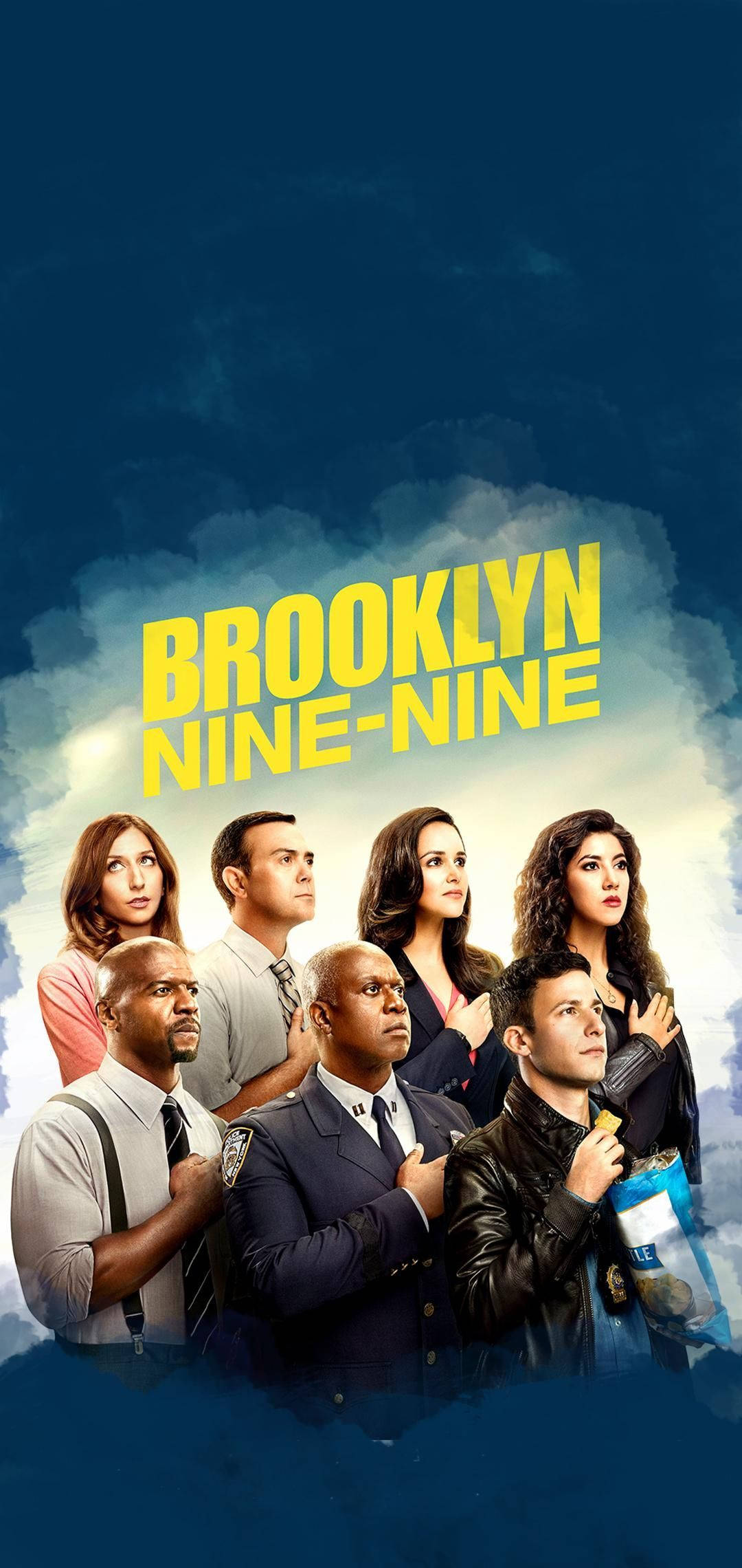 Brooklyn Nine Nine, blue fan art, seven cast members, Full HD Phone Wallpaper