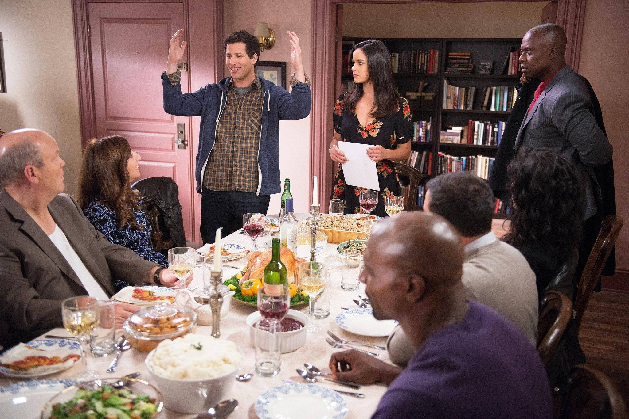 Brooklyn Nine Nine, Thanksgiving dinner, lively family dinner scene, Full HD Desktop Wallpaper